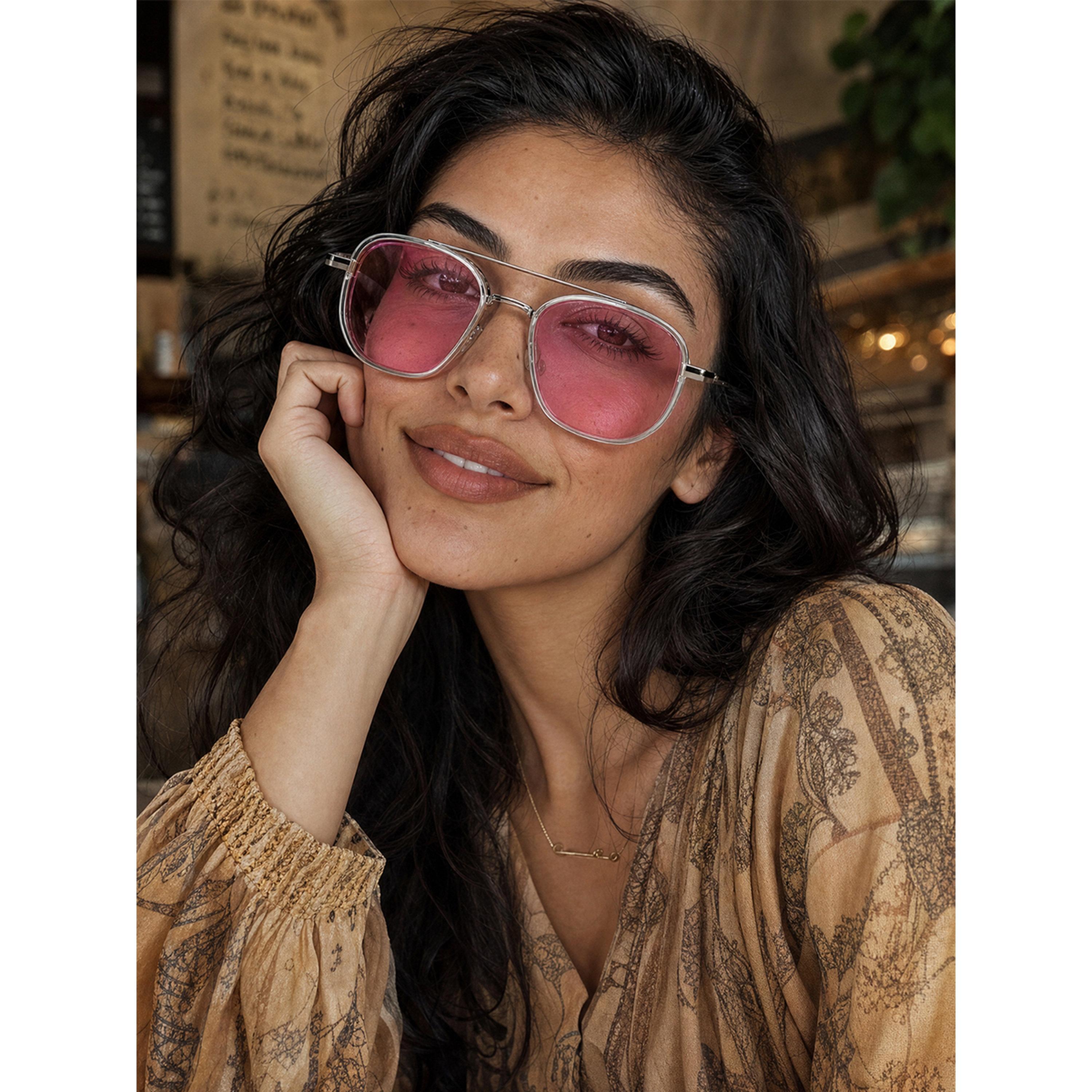 Take Two Silver Double Bridge Pink Lens Aviator Sunglasses-women-sunglasses-image-6