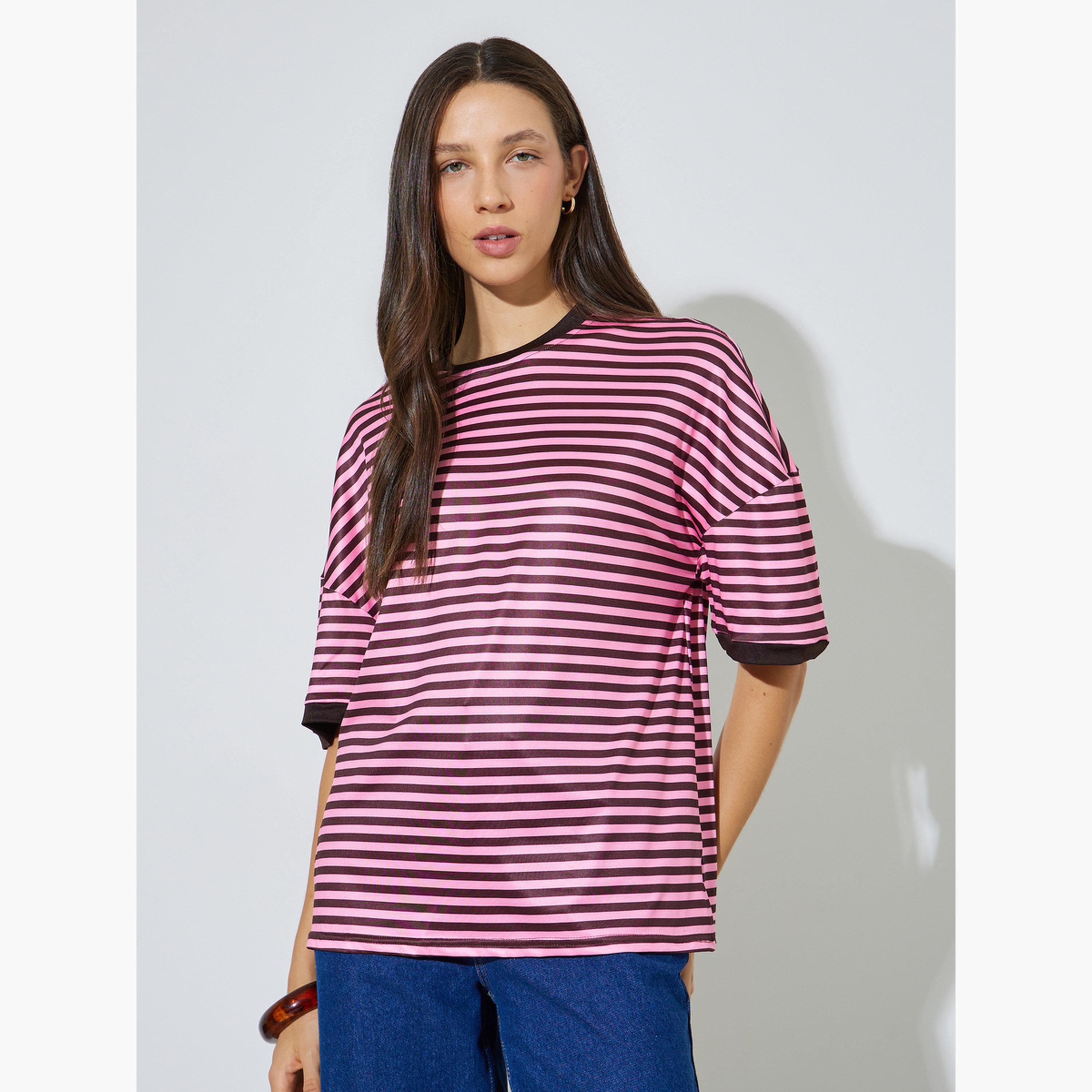 Styli Striped Round Neck Oversized T-Shirt-women-clothing-tshirts-image-1