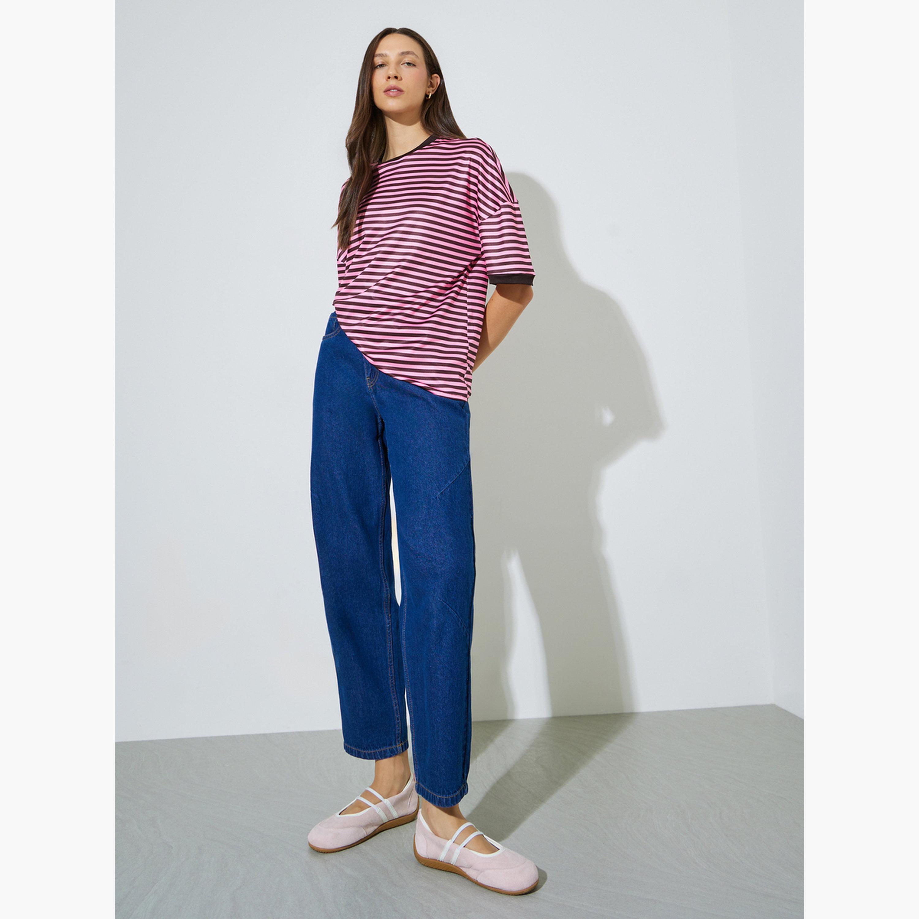 Styli Striped Round Neck Oversized T-Shirt-women-clothing-tshirts-image-2