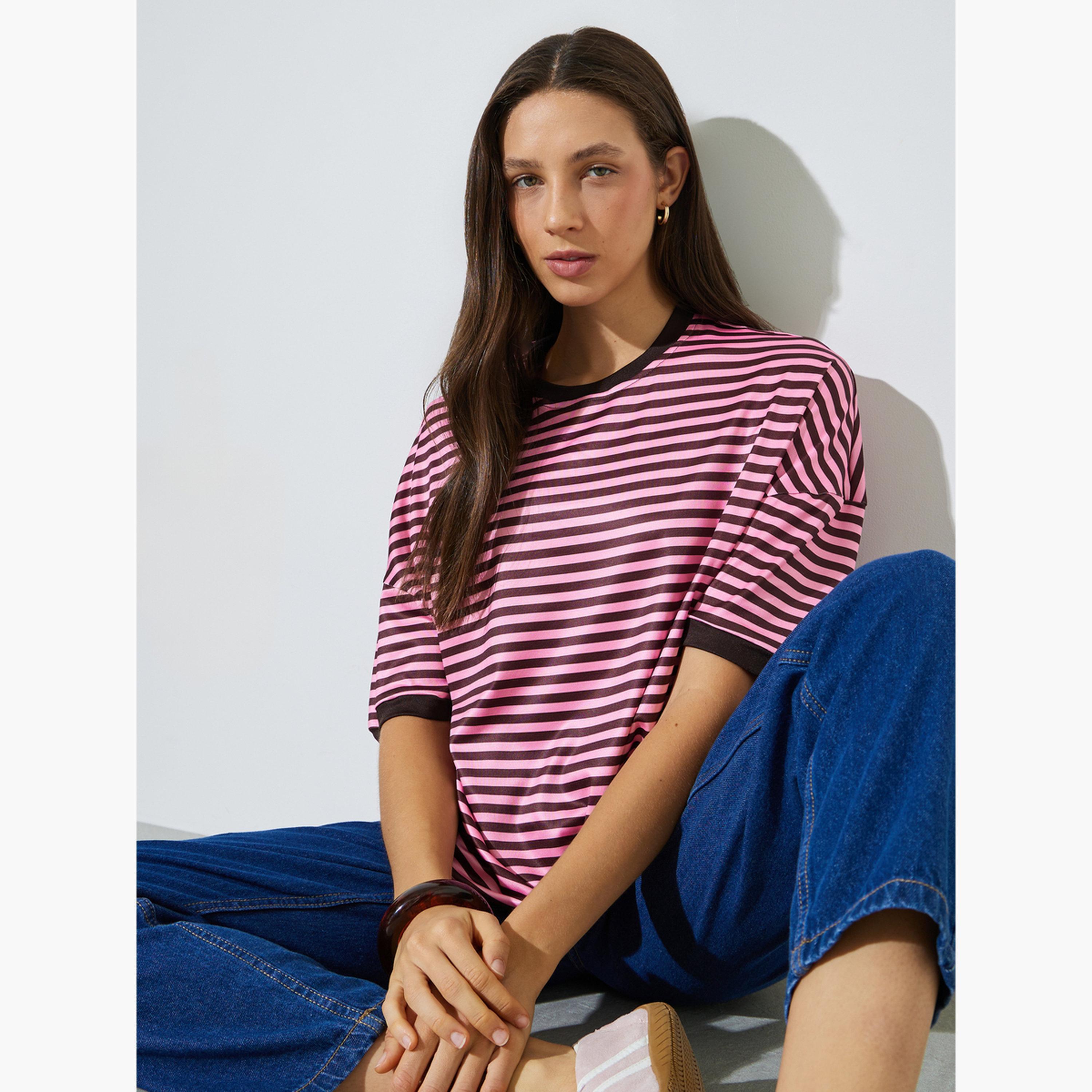 Styli Striped Round Neck Oversized T-Shirt-women-clothing-tshirts-image-3