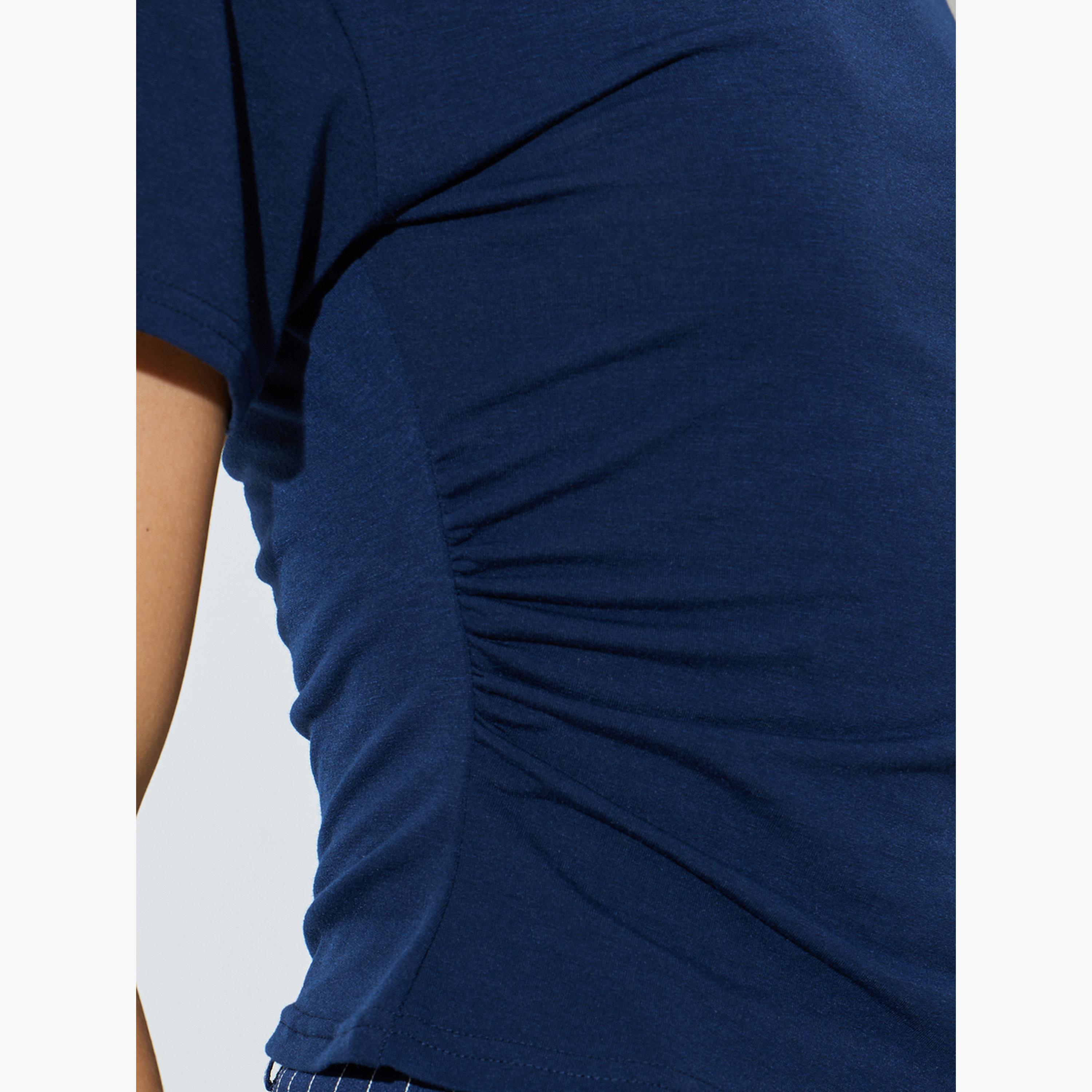 Styli Dark Blue Fitted T-Shirt with Cinched Waist-women-clothing-tshirts-image-5