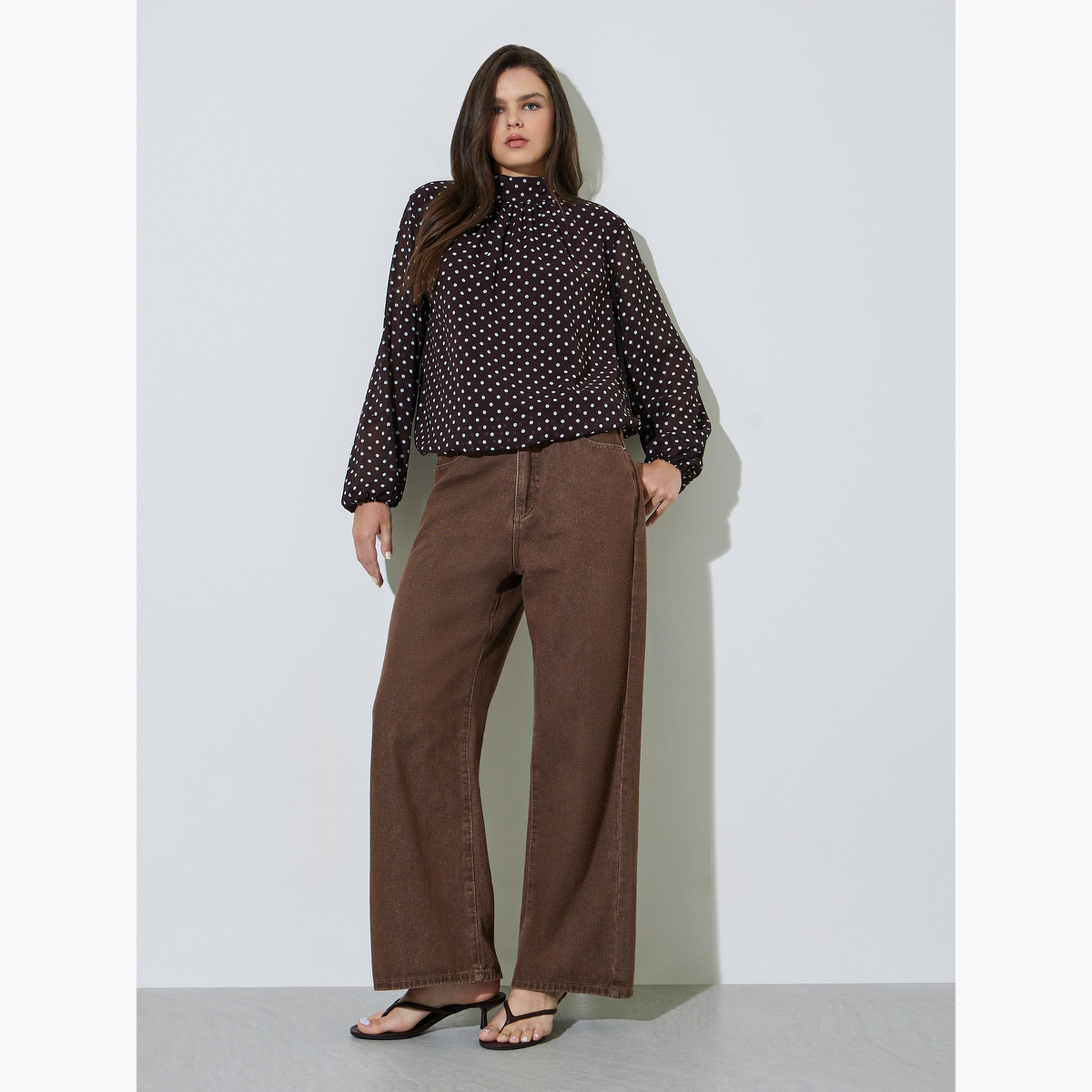 بلوزة بأكمام طويلة وطبعة منقطة-women-clothing-shirtsandblouses-blouses-image-2