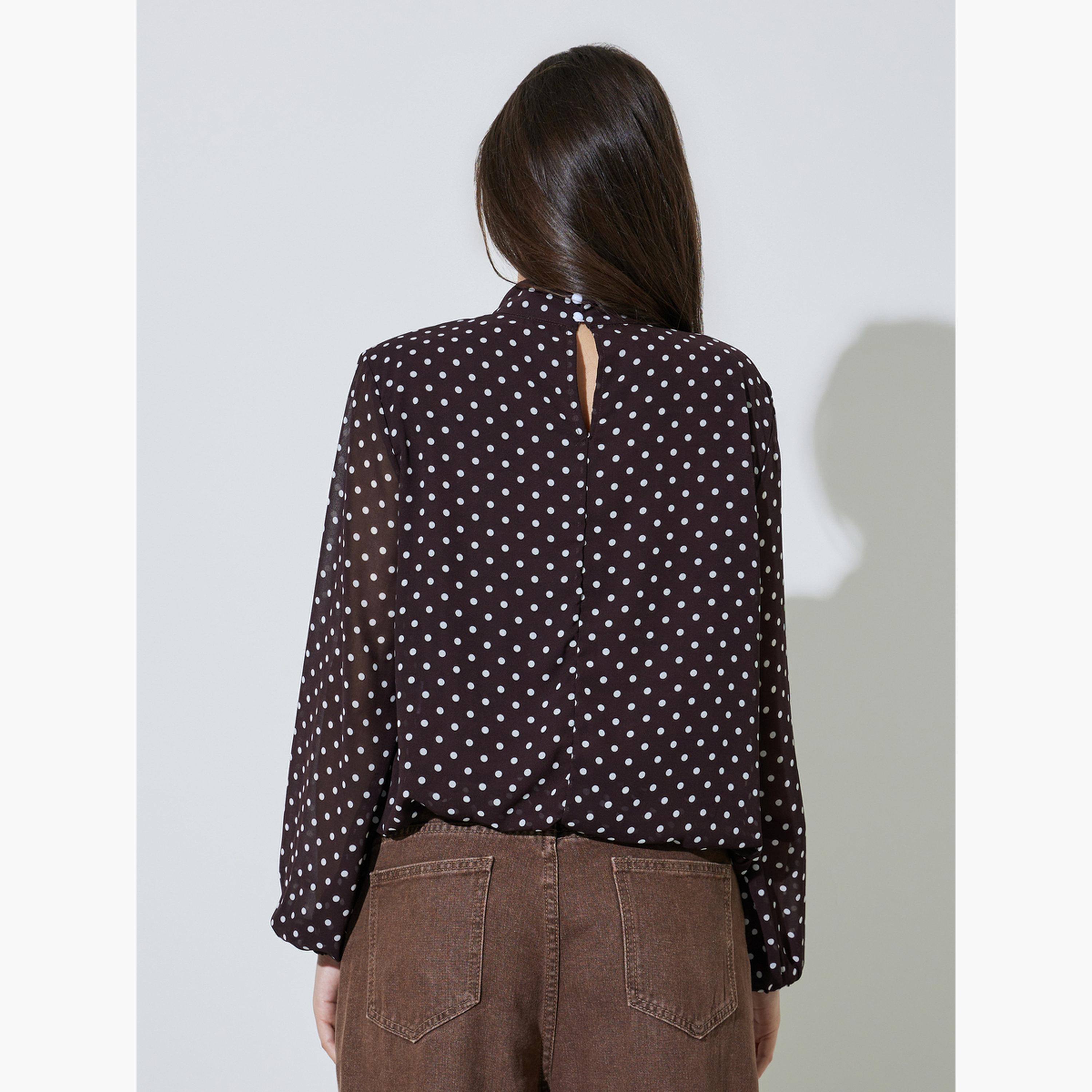 بلوزة بأكمام طويلة وطبعة منقطة-women-clothing-shirtsandblouses-blouses-image-3