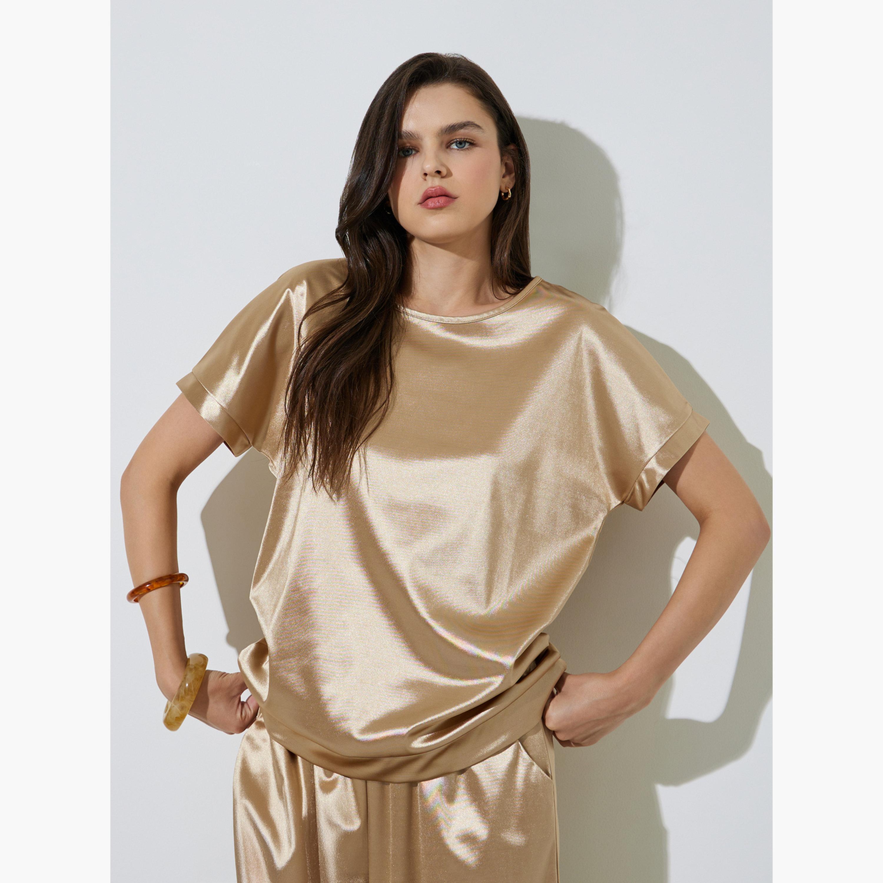 Take Two Gold Satin Top and Pants Co-ord Set-women-clothing-coordsets-image-2