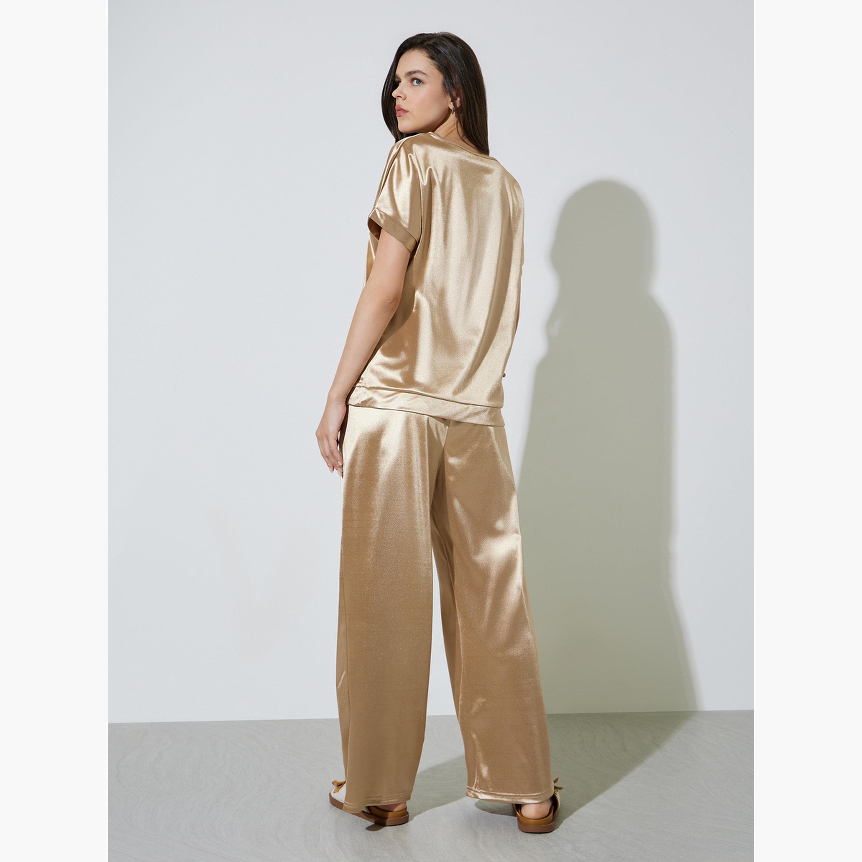 Take Two Gold Satin Top and Pants Co-ord Set-women-clothing-coordsets-image-3