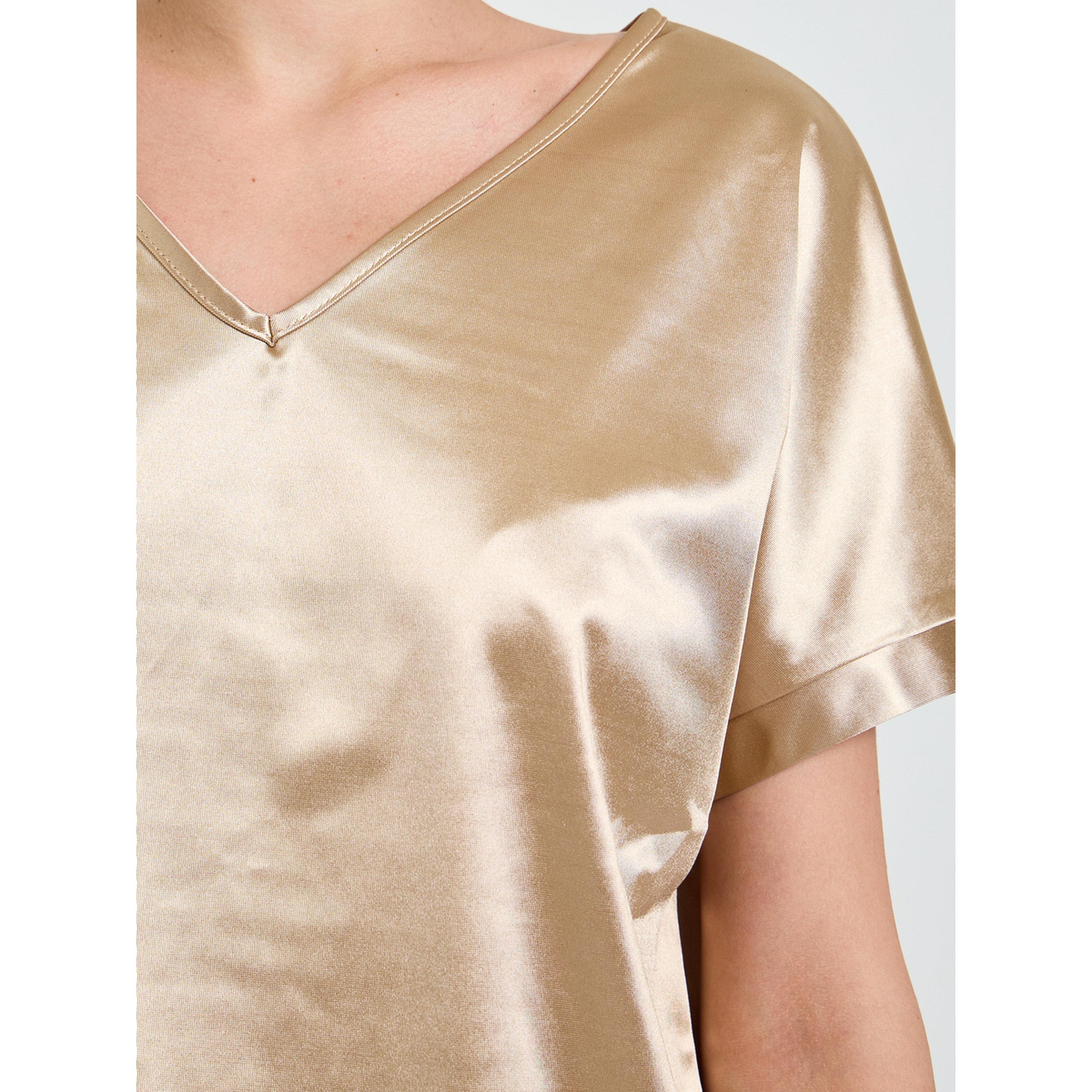 V طقم منسق من بنطال ساتان وبلوزة بياقة-women-clothing-coordsets-image-5