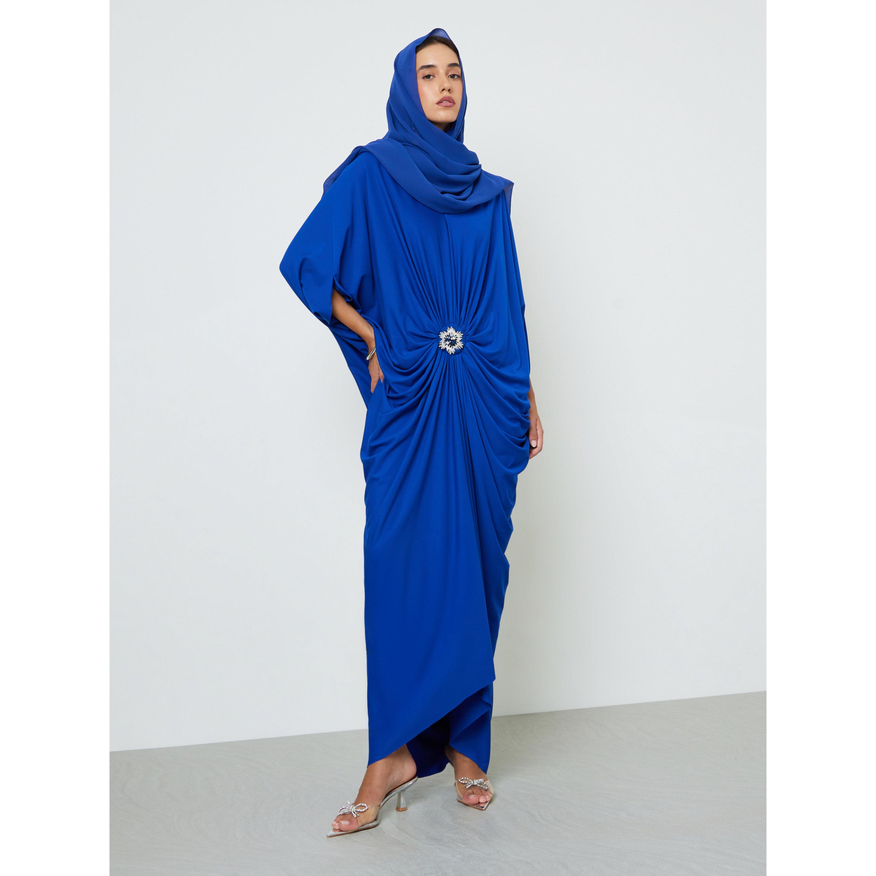 قفطان طويل بخصر مزين وتفاصيل كشكشة-women-arabicclothing-kaftan-image-1