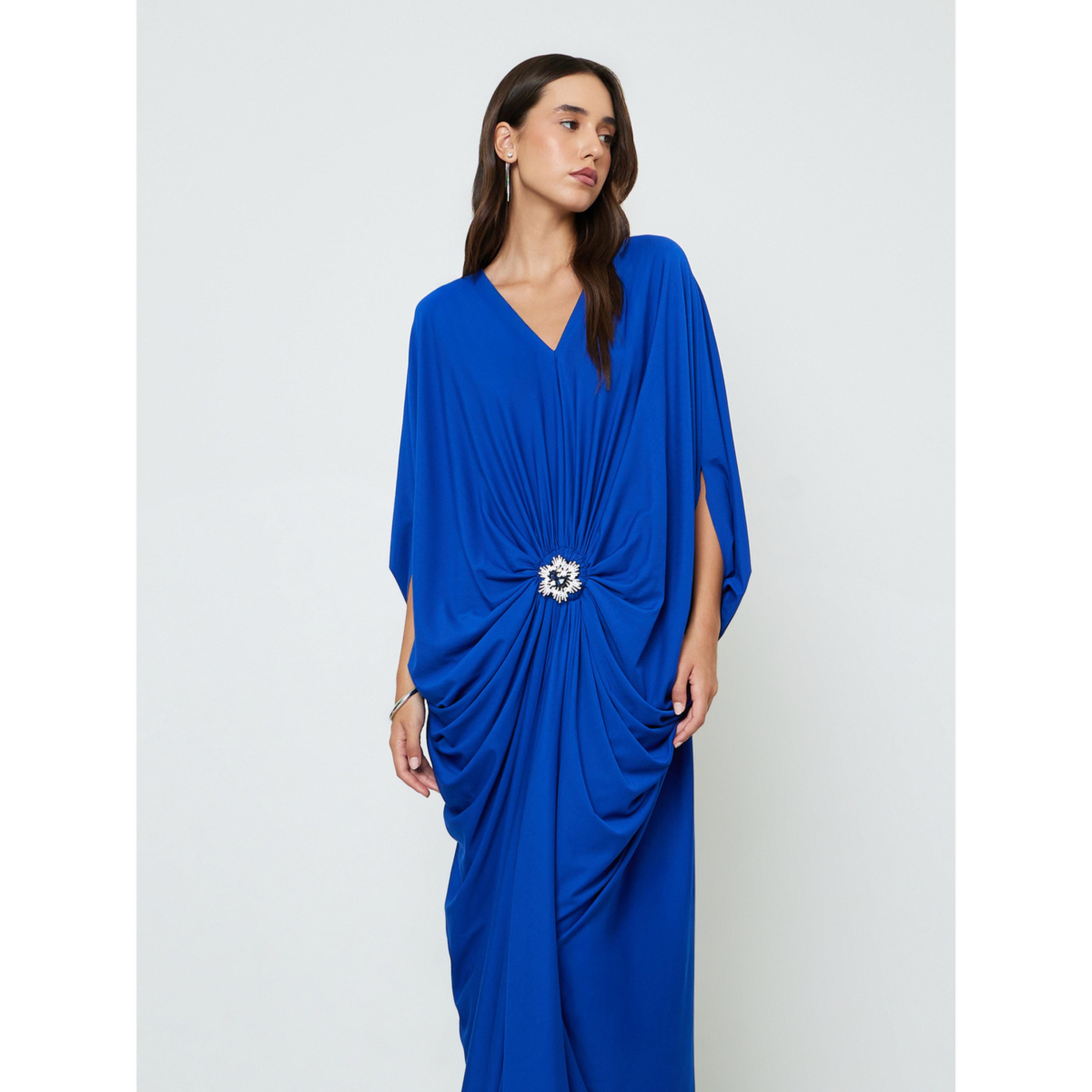 قفطان طويل بخصر مزين وتفاصيل كشكشة-women-arabicclothing-kaftan-image-2