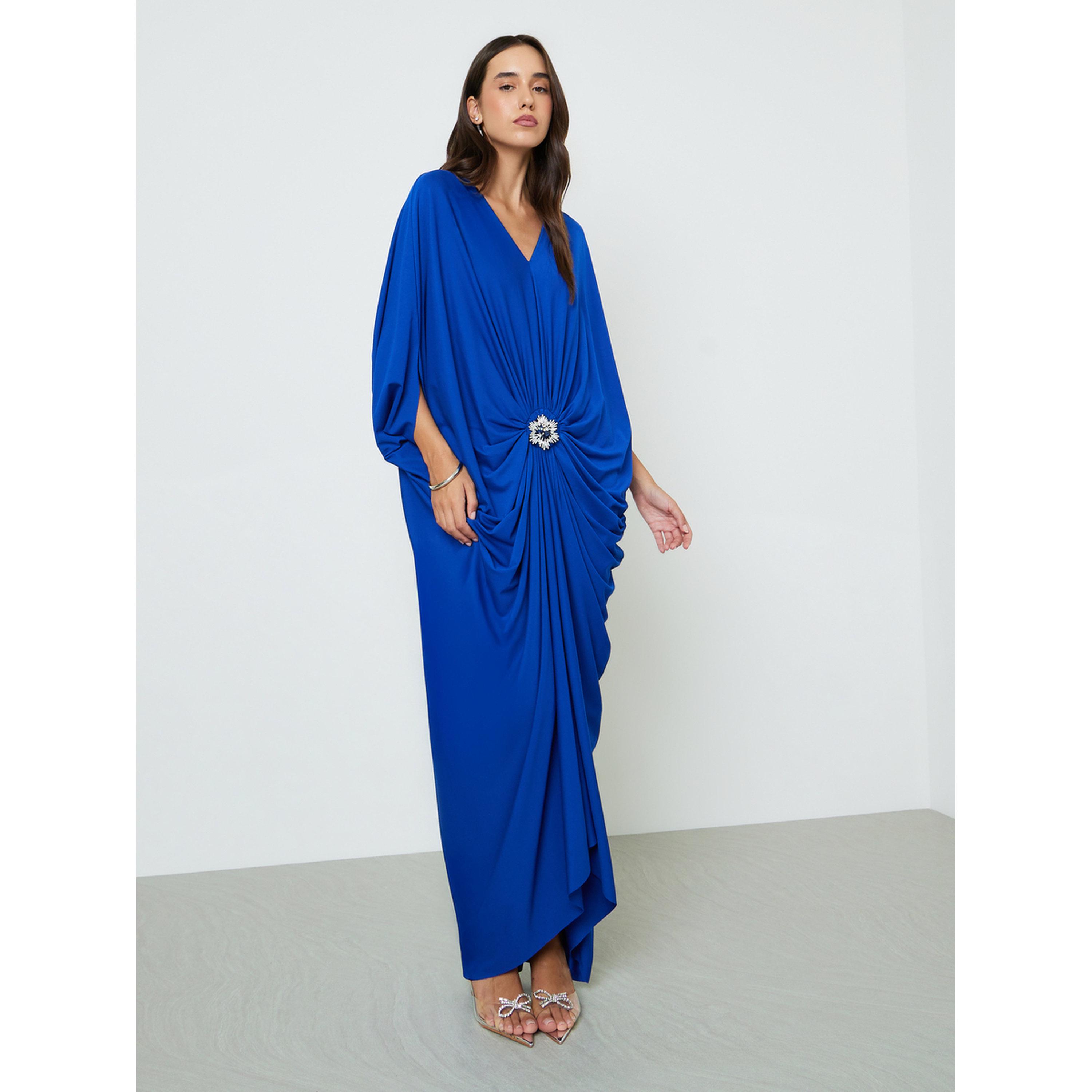 قفطان طويل بخصر مزين وتفاصيل كشكشة-women-arabicclothing-kaftan-image-3