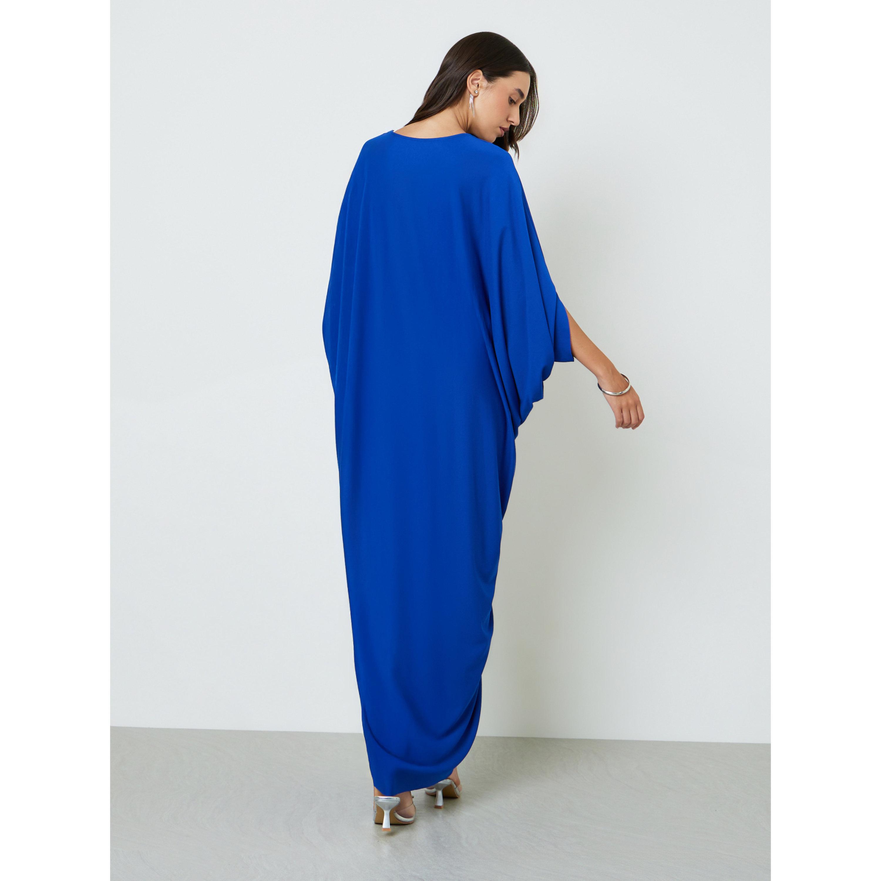 قفطان طويل بخصر مزين وتفاصيل كشكشة-women-arabicclothing-kaftan-image-4