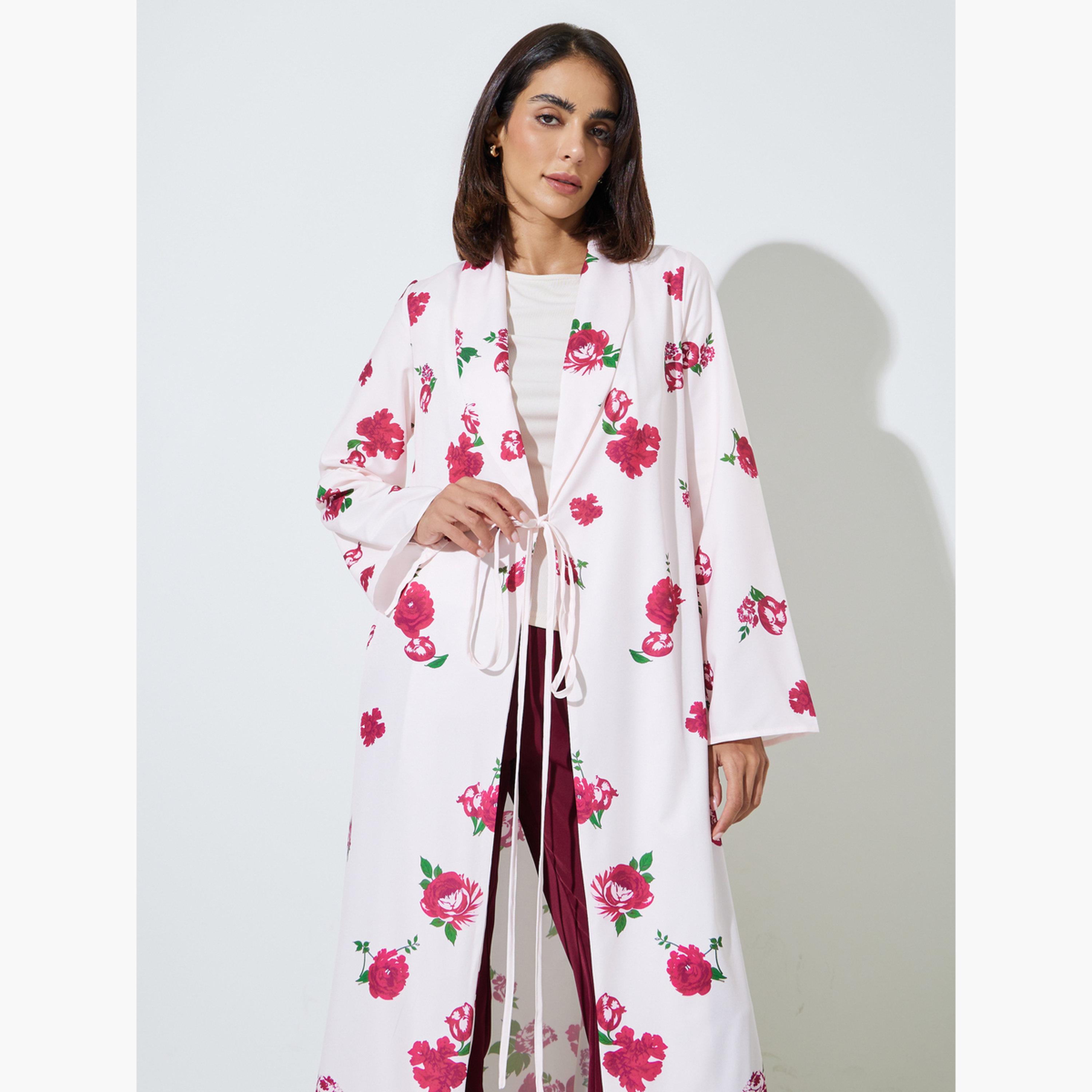 Styli Multi-Color Floral Print Tie Up Abaya-women-arabicclothing-abayas-image-2