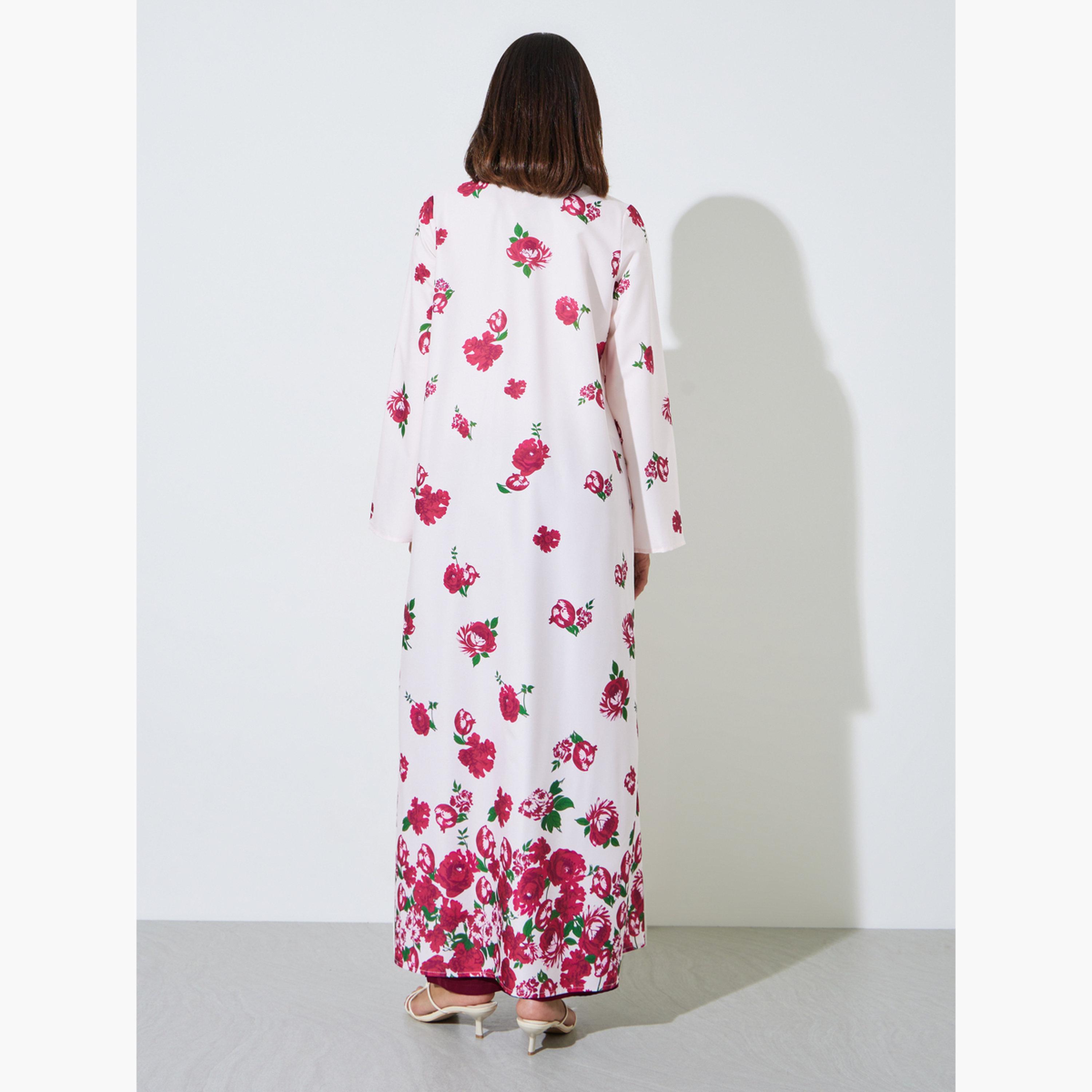 Styli Multi-Color Floral Print Tie Up Abaya-women-arabicclothing-abayas-image-4