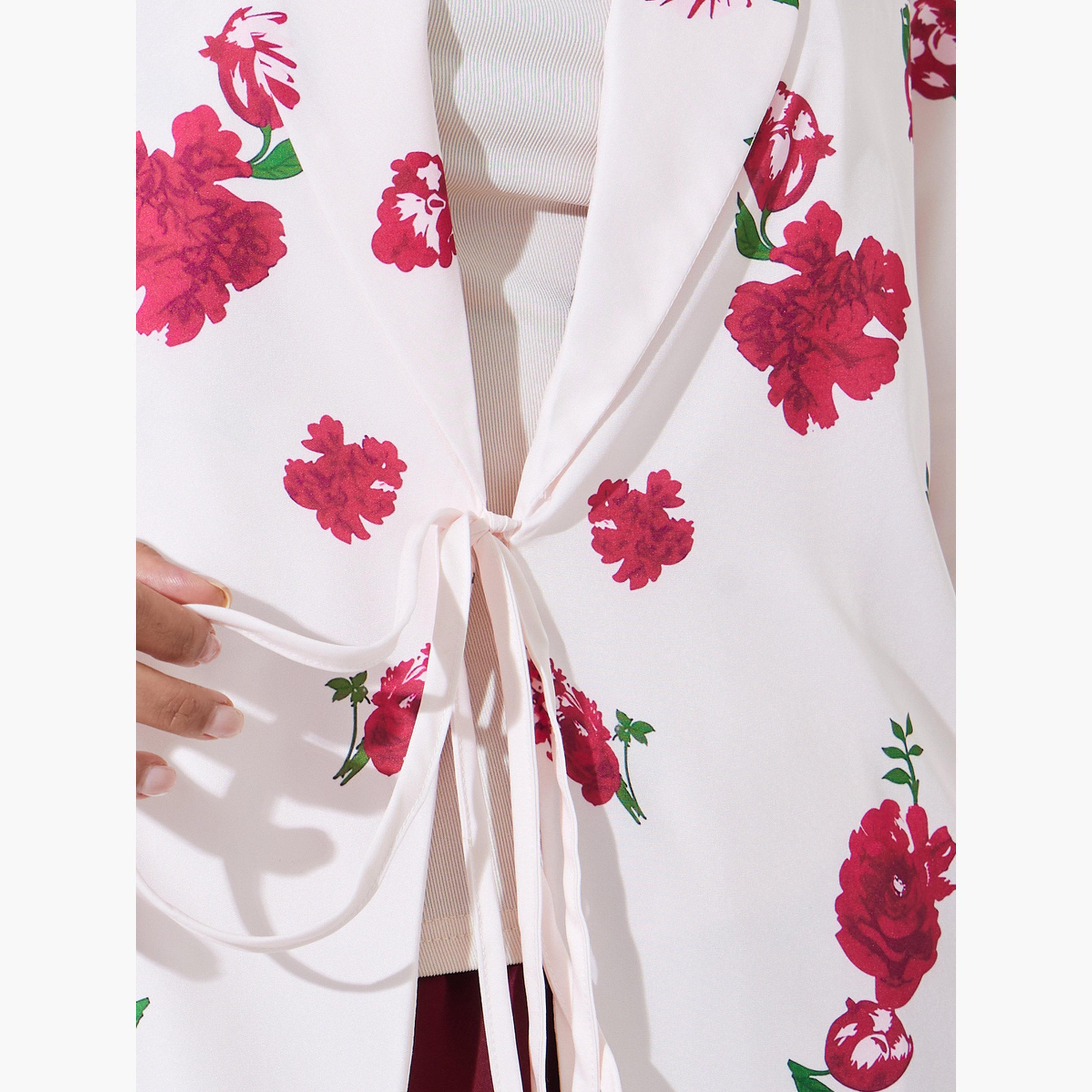 Styli Multi-Color Floral Print Tie Up Abaya-women-arabicclothing-abayas-image-5