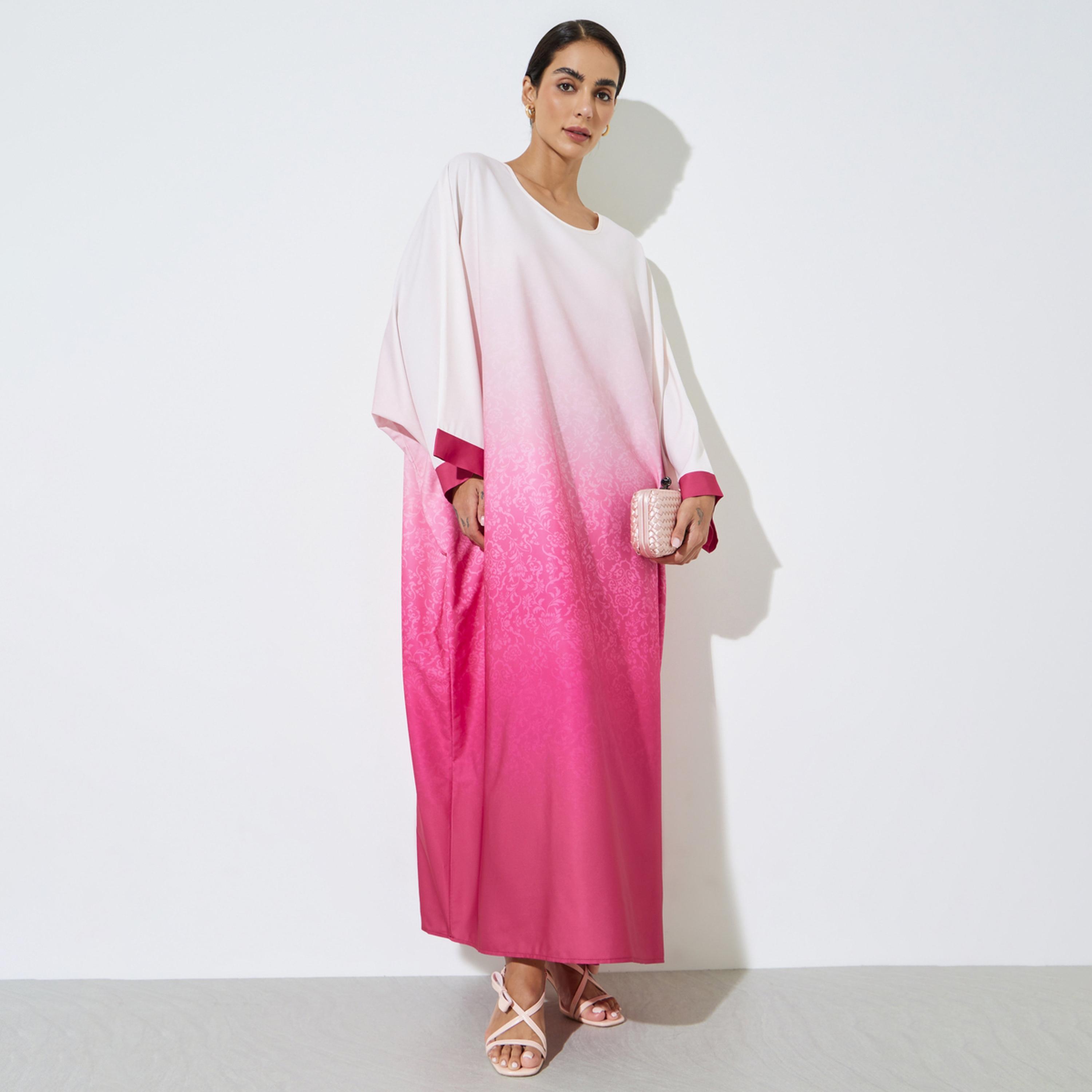 قفطان بأكمام خفاش ومطبع بتدرج ألوان-women-arabicclothing-kaftan-image-1