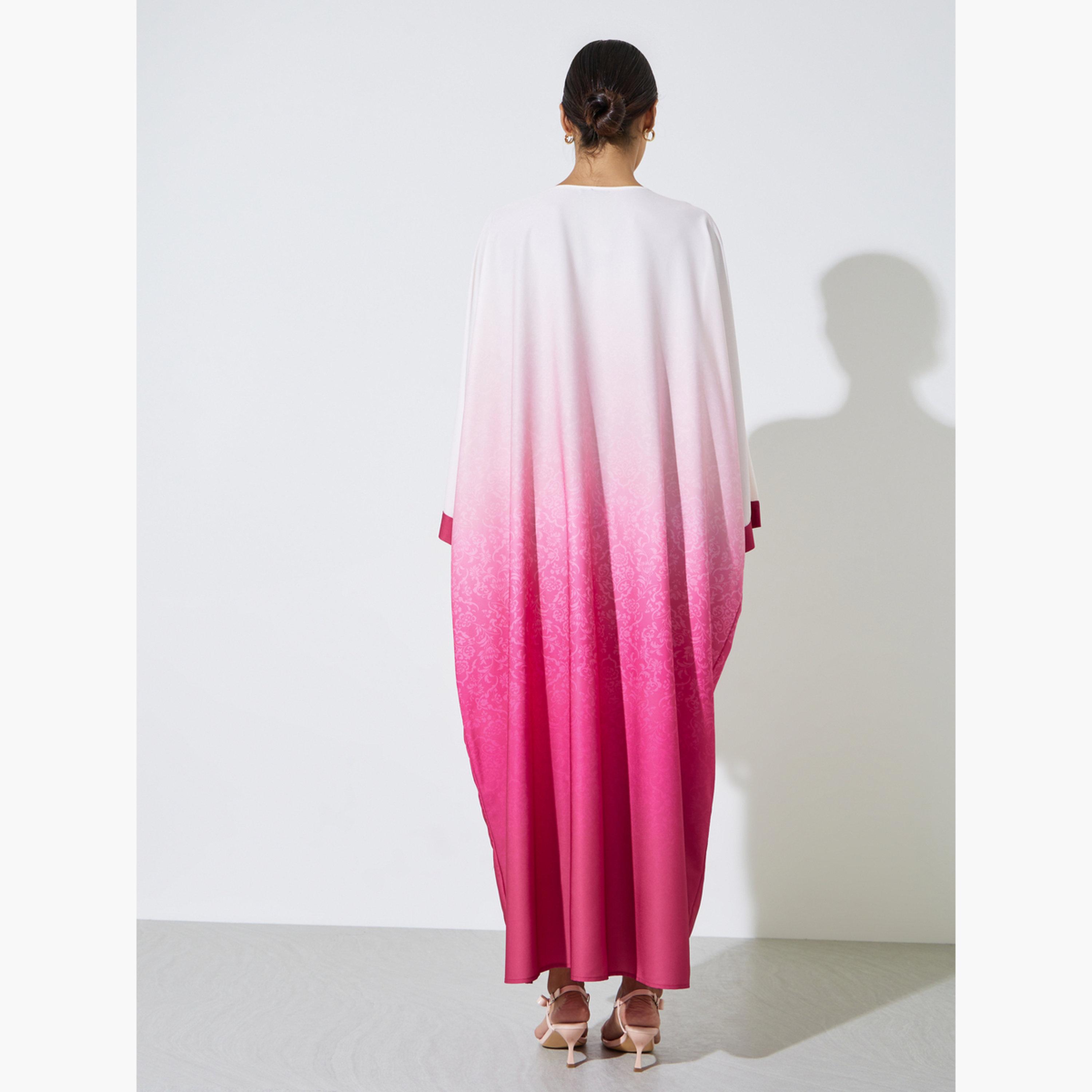قفطان بأكمام خفاش ومطبع بتدرج ألوان-women-arabicclothing-kaftan-image-4