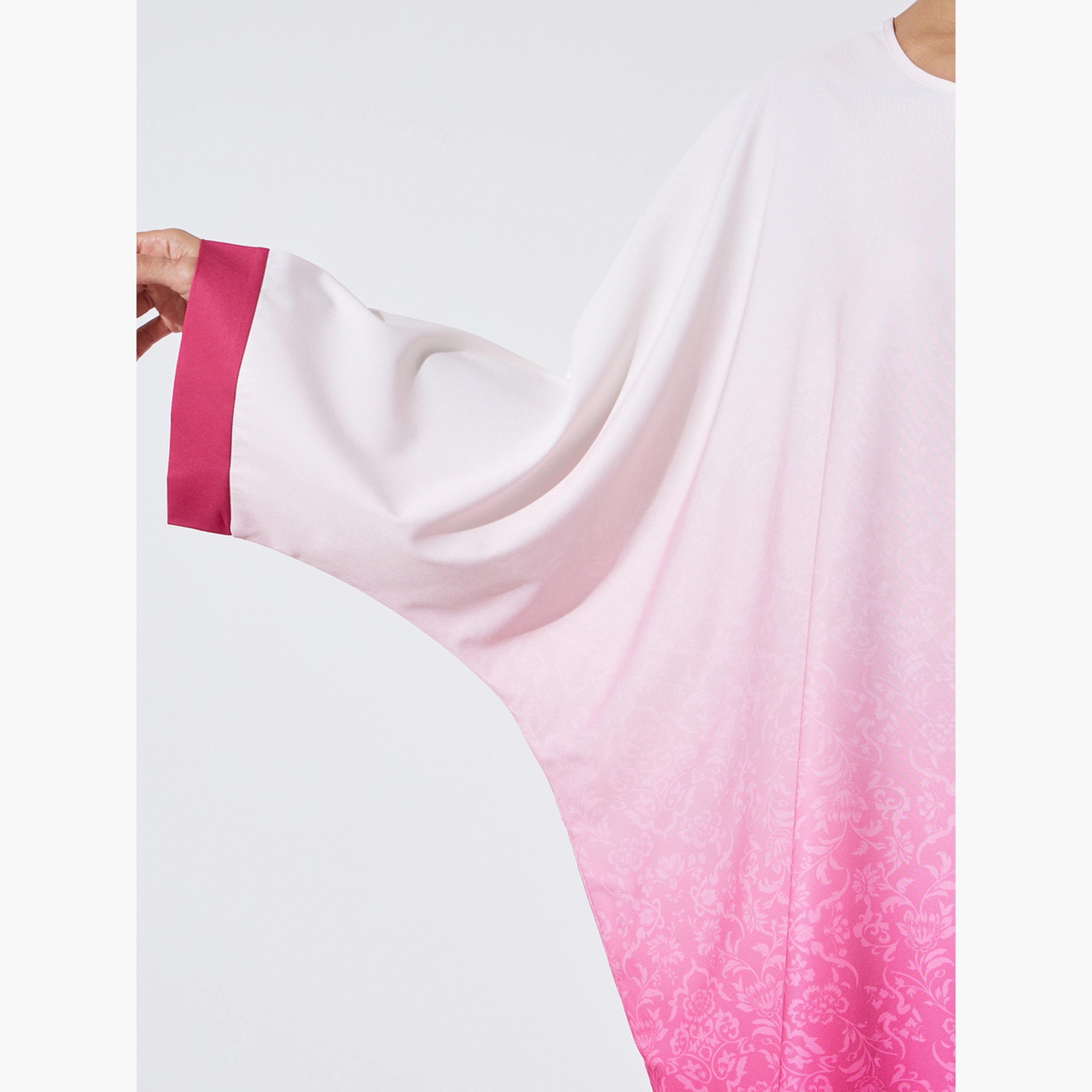 قفطان بأكمام خفاش ومطبع بتدرج ألوان-women-arabicclothing-kaftan-image-5