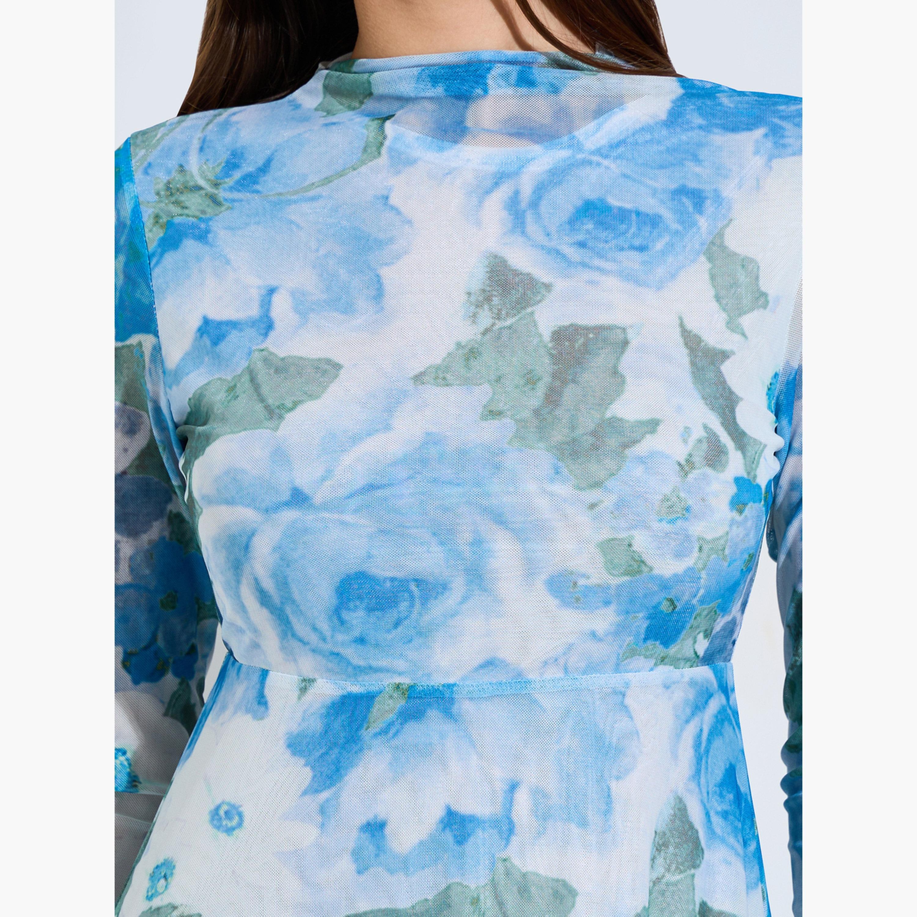 فستان طويل بحافة واسعة وأكمام طويلة وطبعة زهور-women-clothing-dresses-image-5