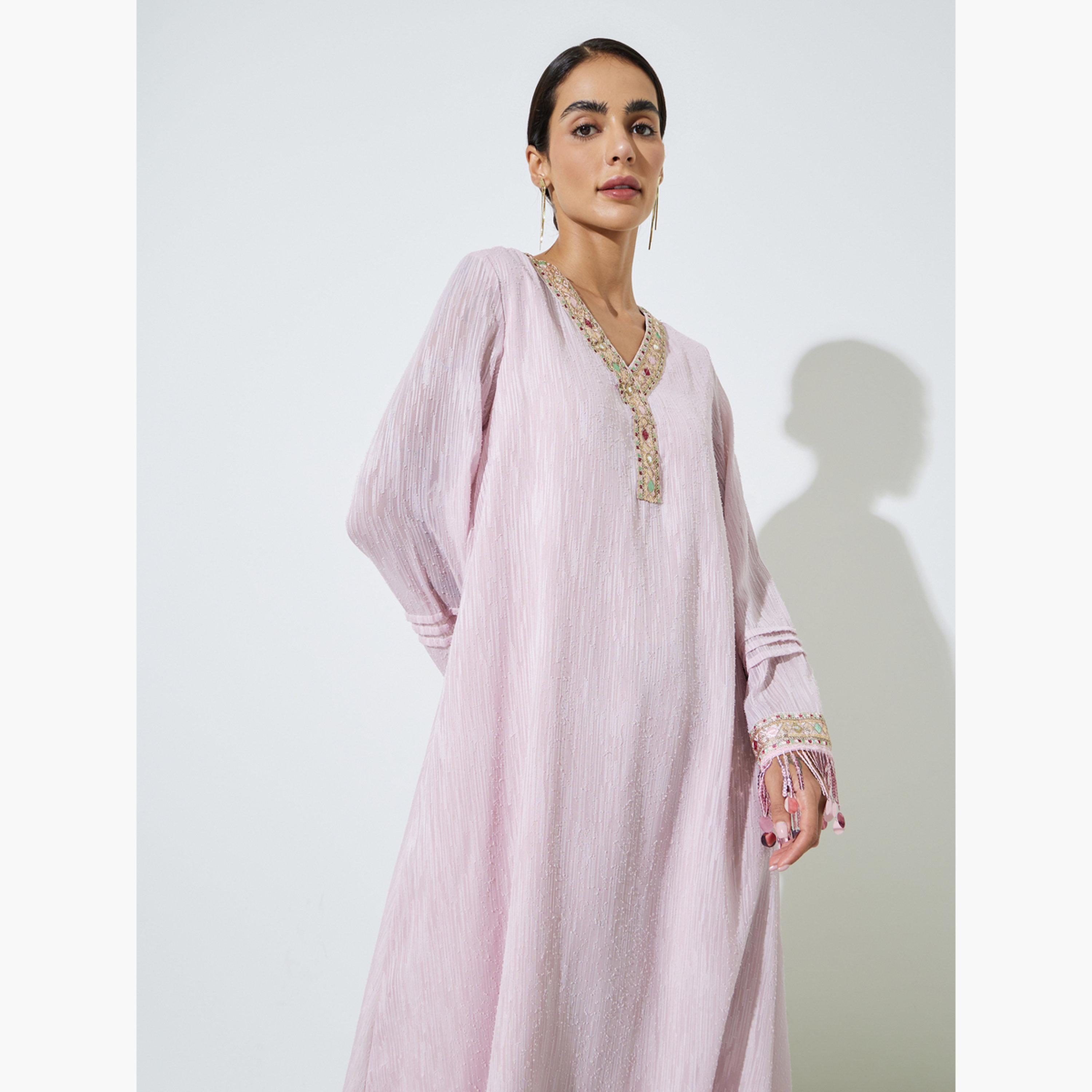 Styli Pink Embellished Trim Jalabiya-women-arabicclothing-jalabiyas-image-3