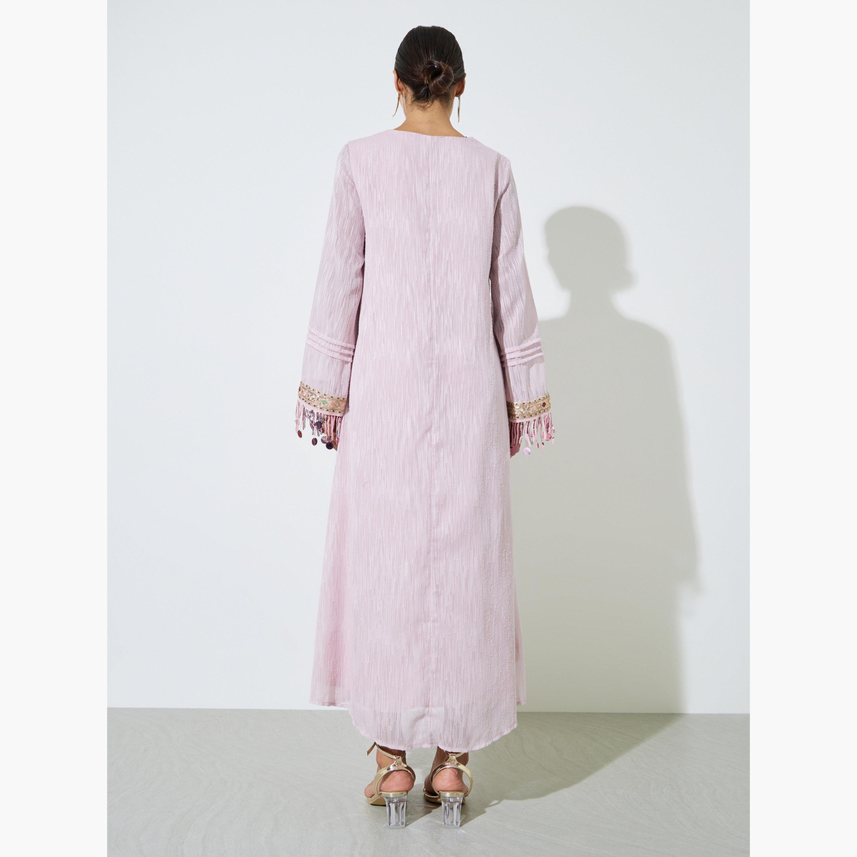 Styli Pink Embellished Trim Jalabiya-women-arabicclothing-jalabiyas-image-4