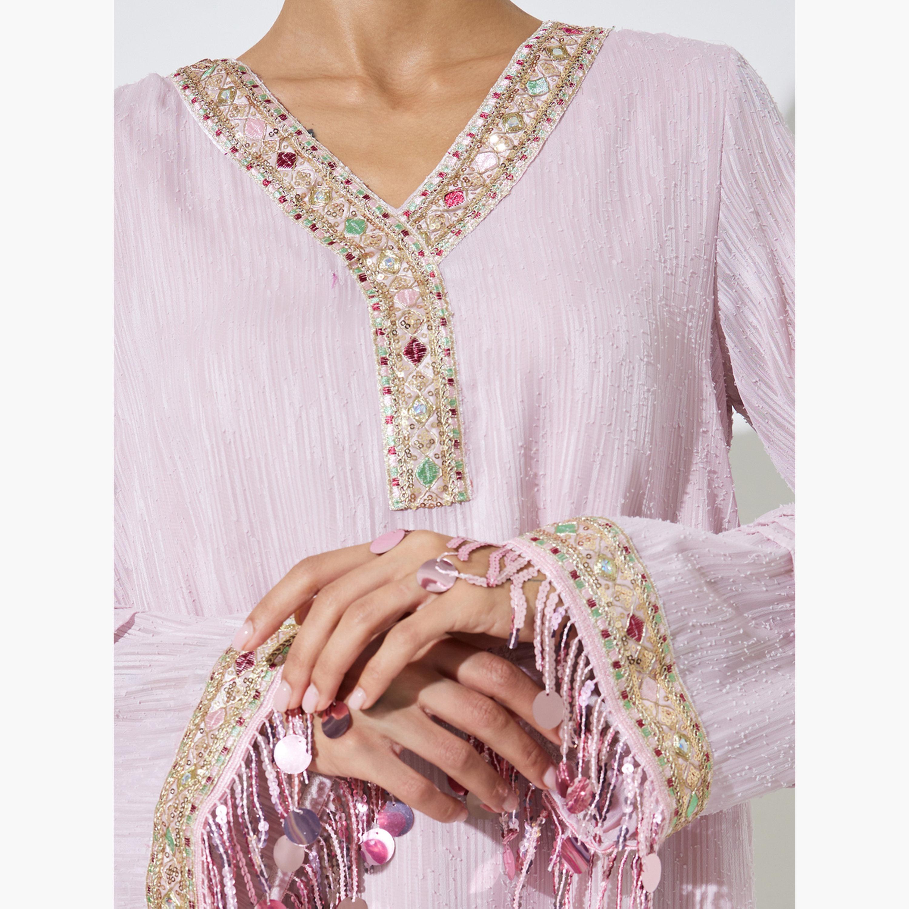 Styli Pink Embellished Trim Jalabiya-women-arabicclothing-jalabiyas-image-5