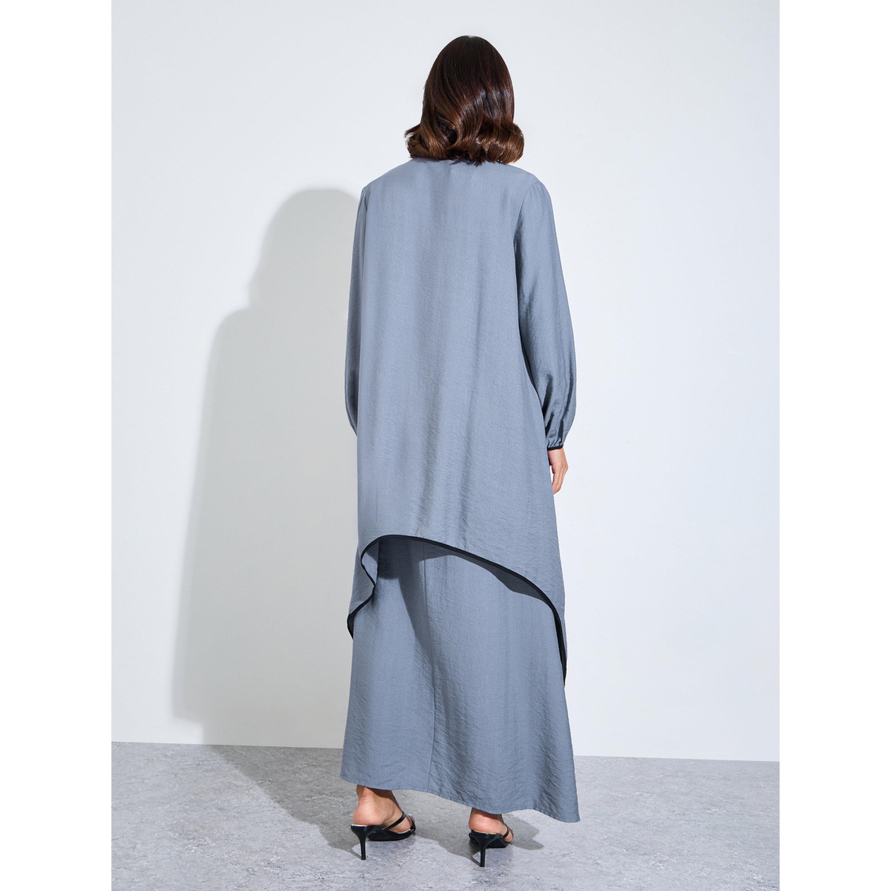 Styli Grey Solid Asymmetric Hem Abaya and Dress Modest Set-women-arabicclothing-sets-image-4