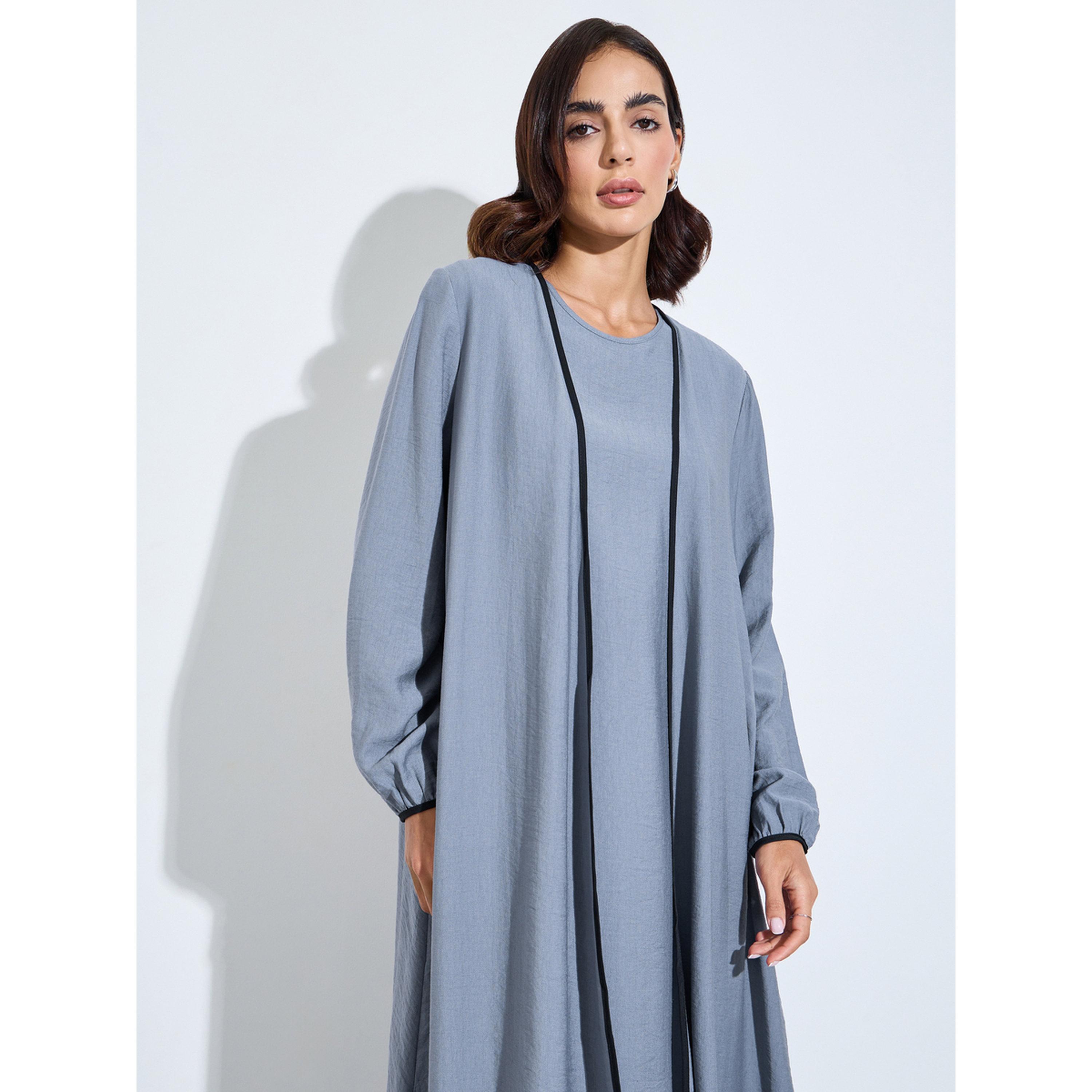 Styli Grey Solid Asymmetric Hem Abaya and Dress Modest Set-women-arabicclothing-sets-image-5