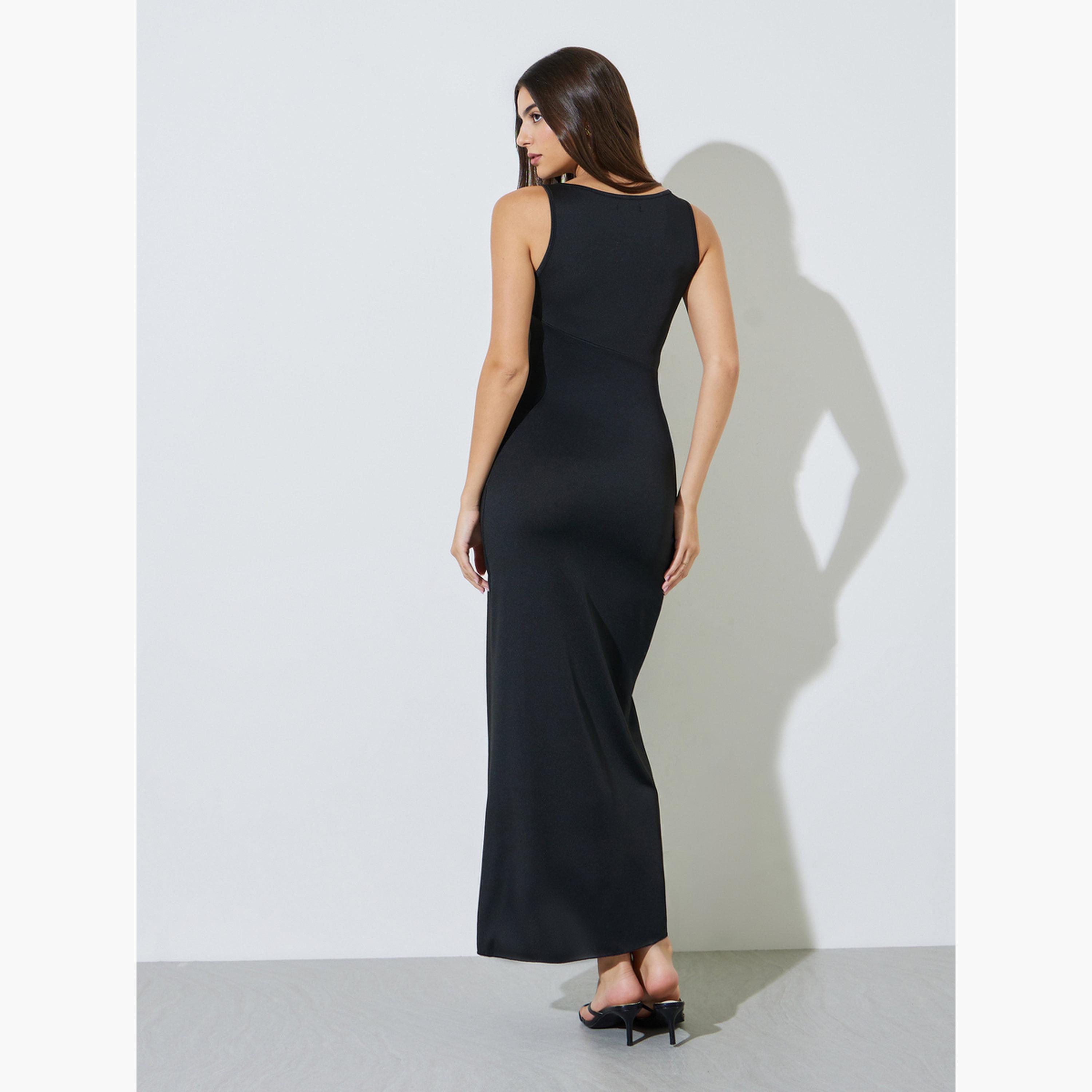 Styli Black Sleeveless Side Embellishment Maxi Dress-women-clothing-dresses-image-4