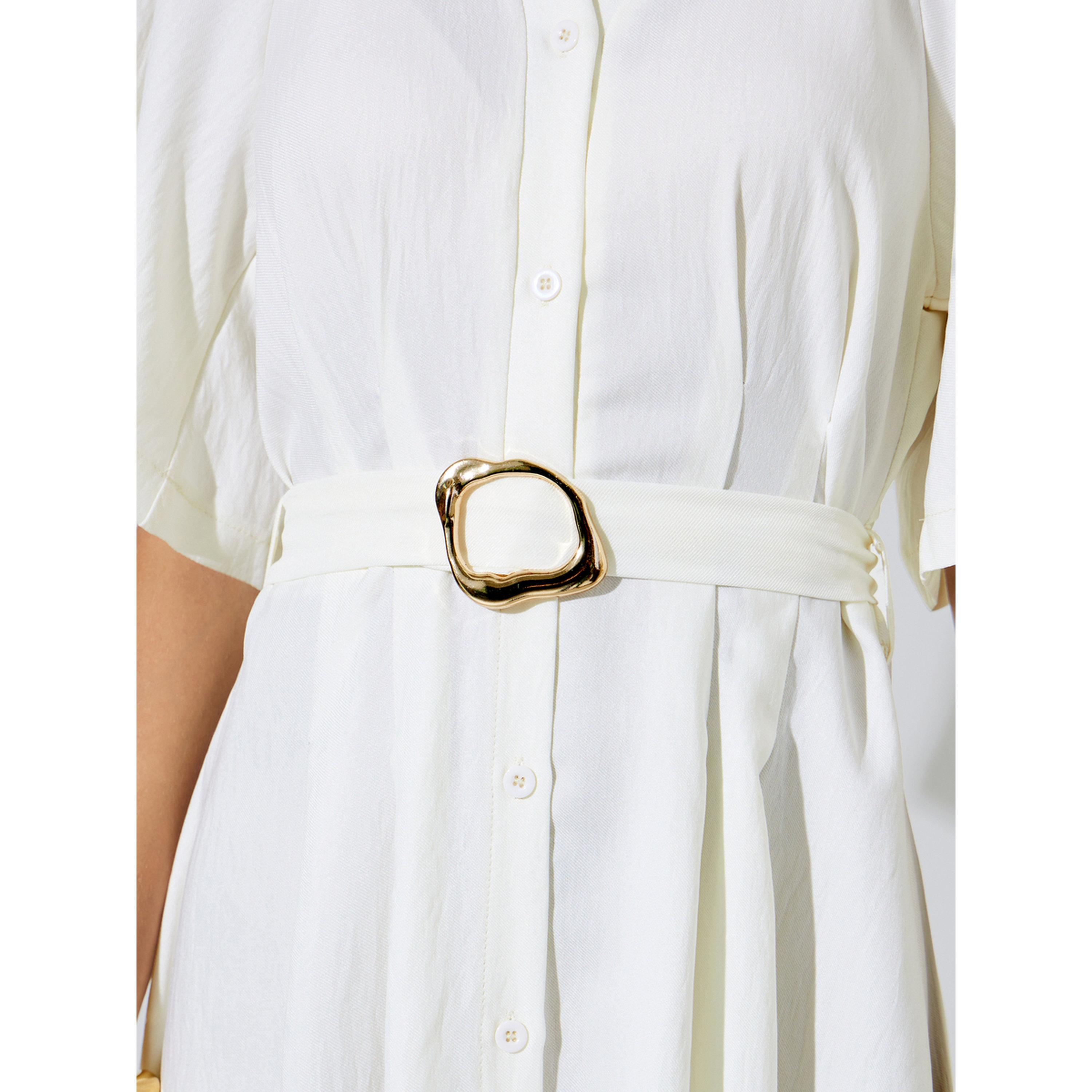 Styli Beige Solid Belted Waist Casual A-Line Maxi Dress-women-clothing-dresses-image-4