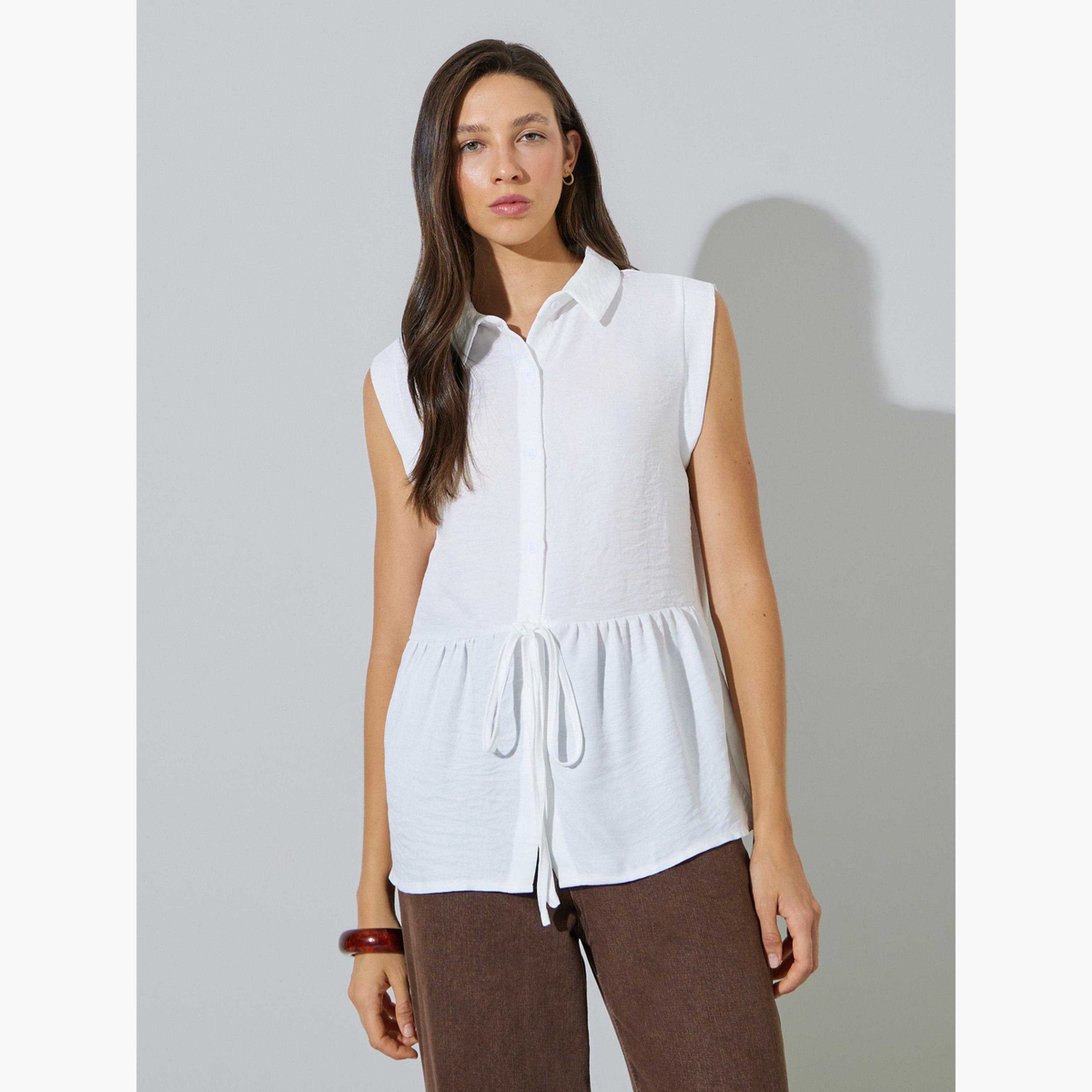 Styli White Sleeveless Tie-Detail Shirt-women-clothing-shirtsandblouses-blouses-image-1