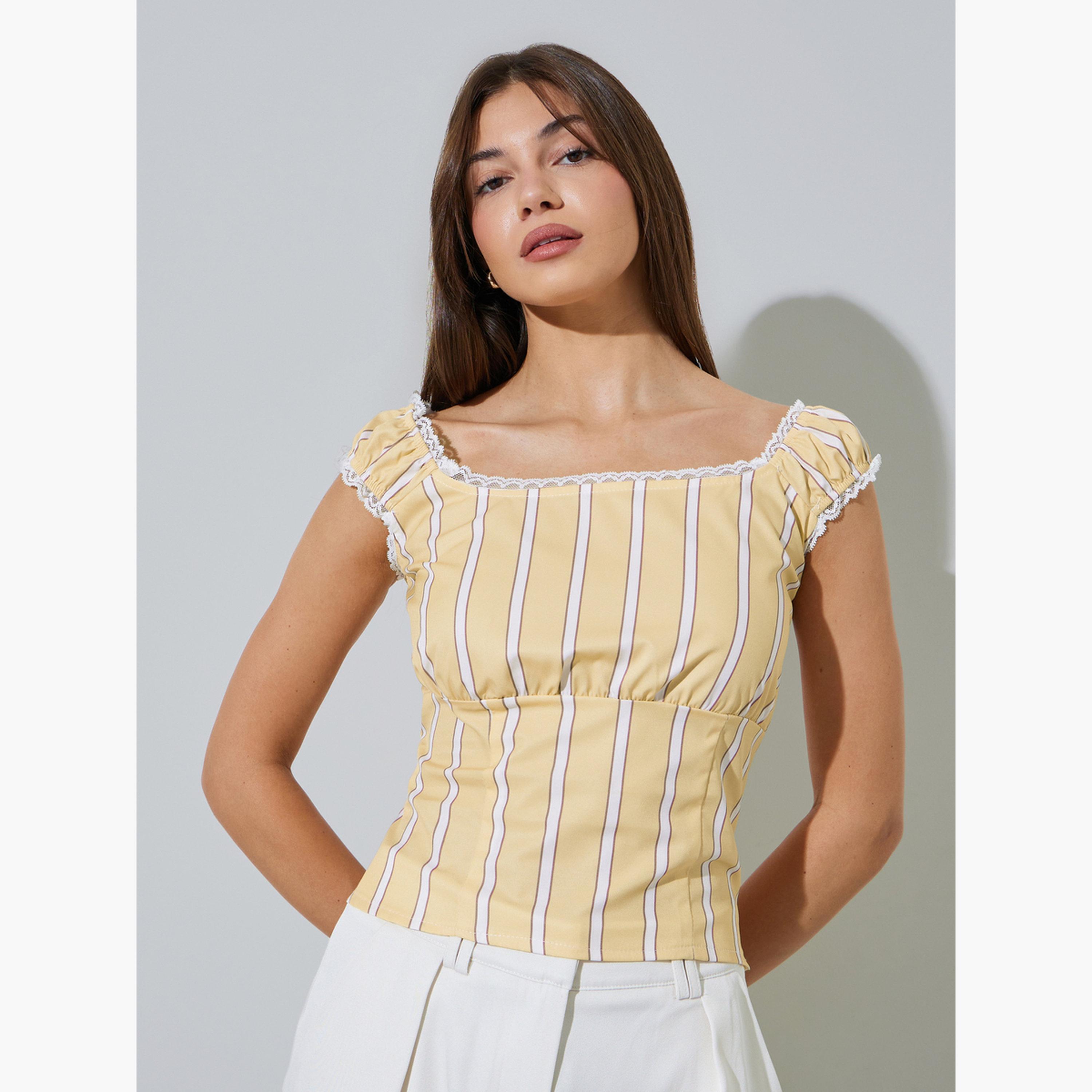 بلوزة بلا أكمام مخططة بياقة مربعة-women-clothing-shirtsandblouses-blouses-image-1