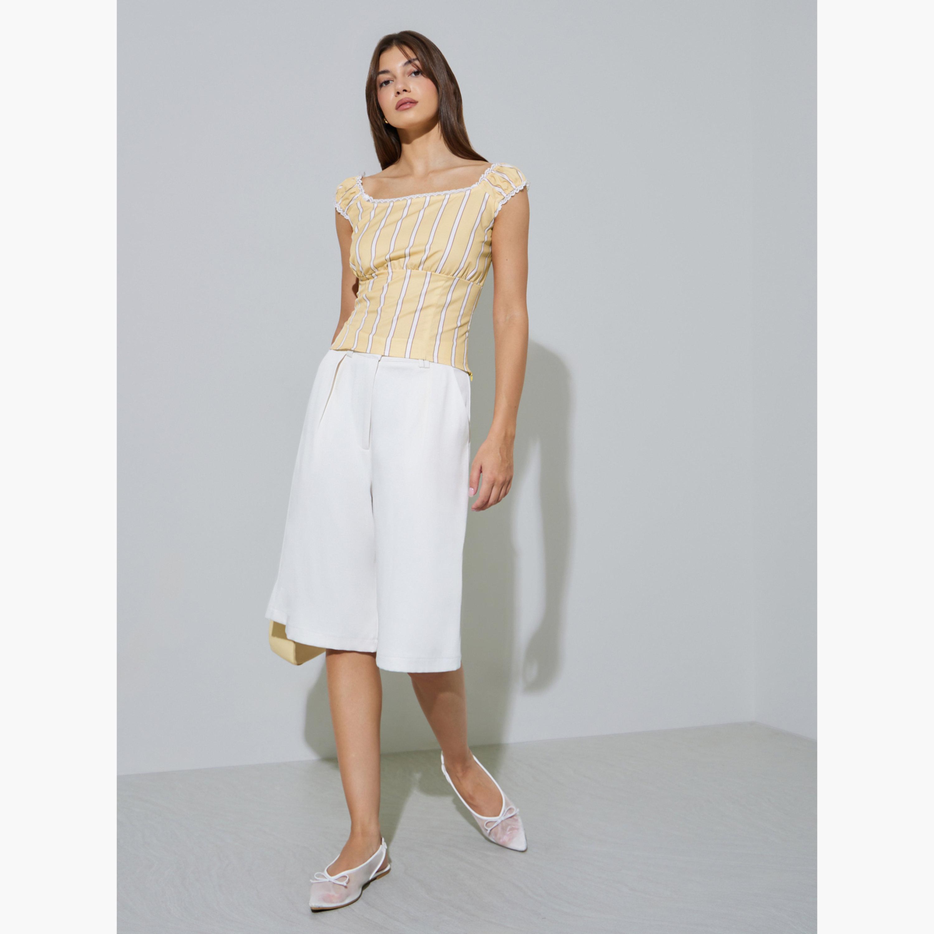 Styli Yellow Striped Square Neck Tank Top-women-clothing-shirtsandblouses-blouses-image-2