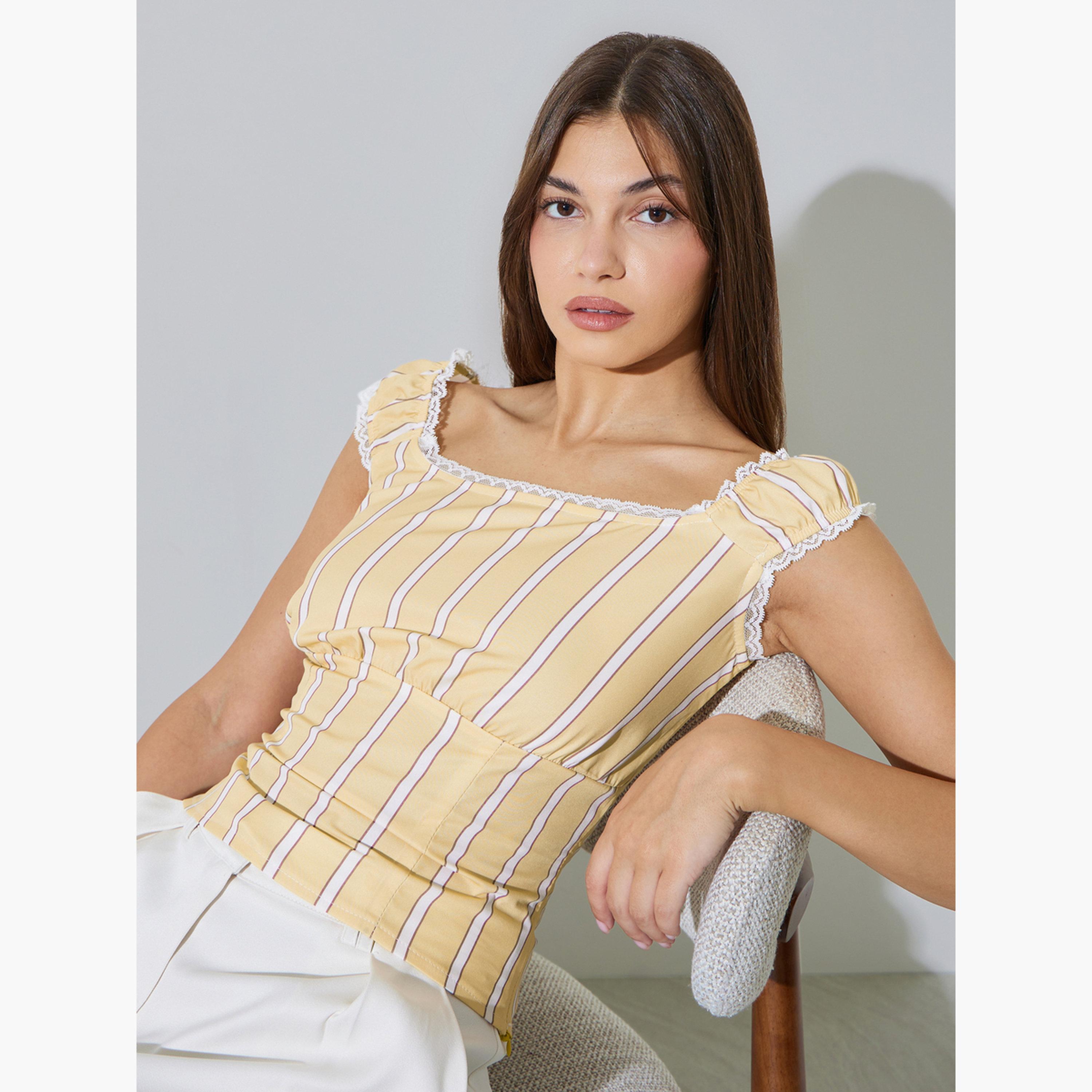 بلوزة بلا أكمام مخططة بياقة مربعة-women-clothing-shirtsandblouses-blouses-image-3