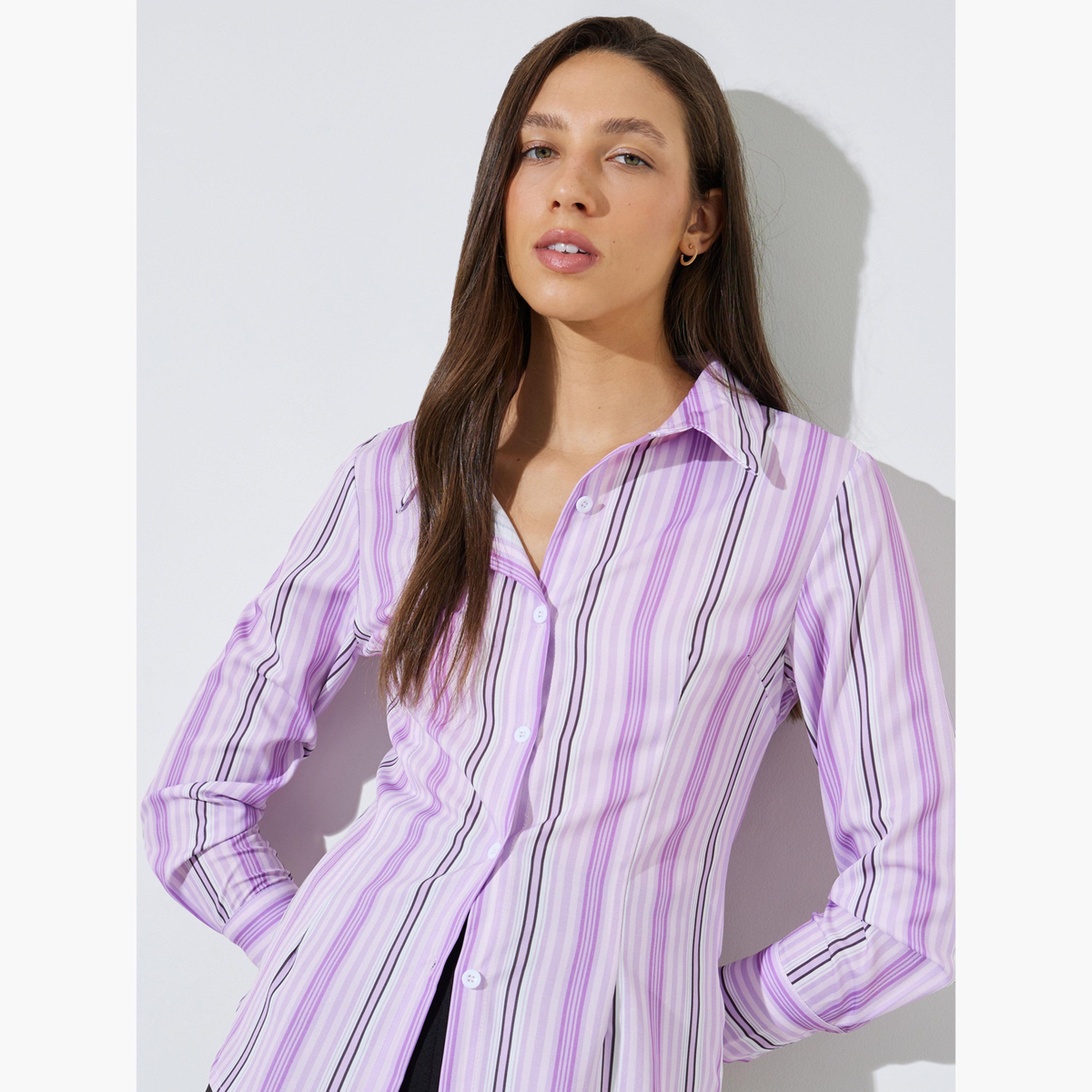بلوزة مخططة بقصة ضيقة وأكمام طويلة-women-clothing-shirtsandblouses-shirts-image-3