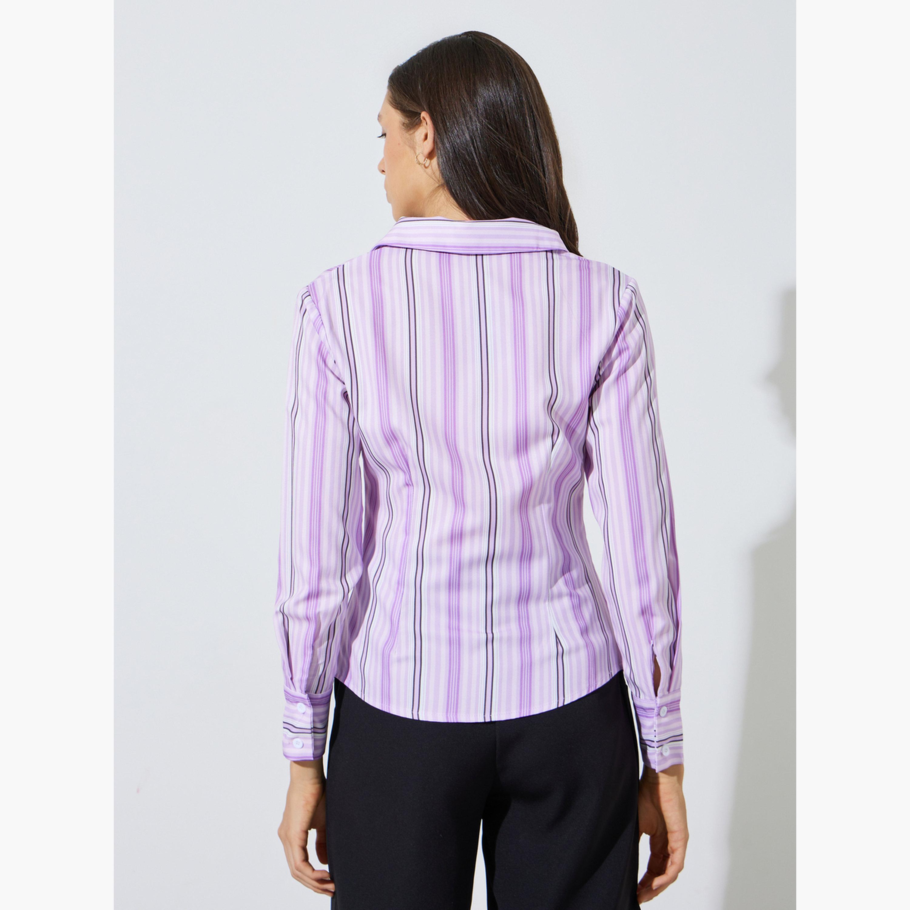 بلوزة مخططة بقصة ضيقة وأكمام طويلة-women-clothing-shirtsandblouses-shirts-image-4
