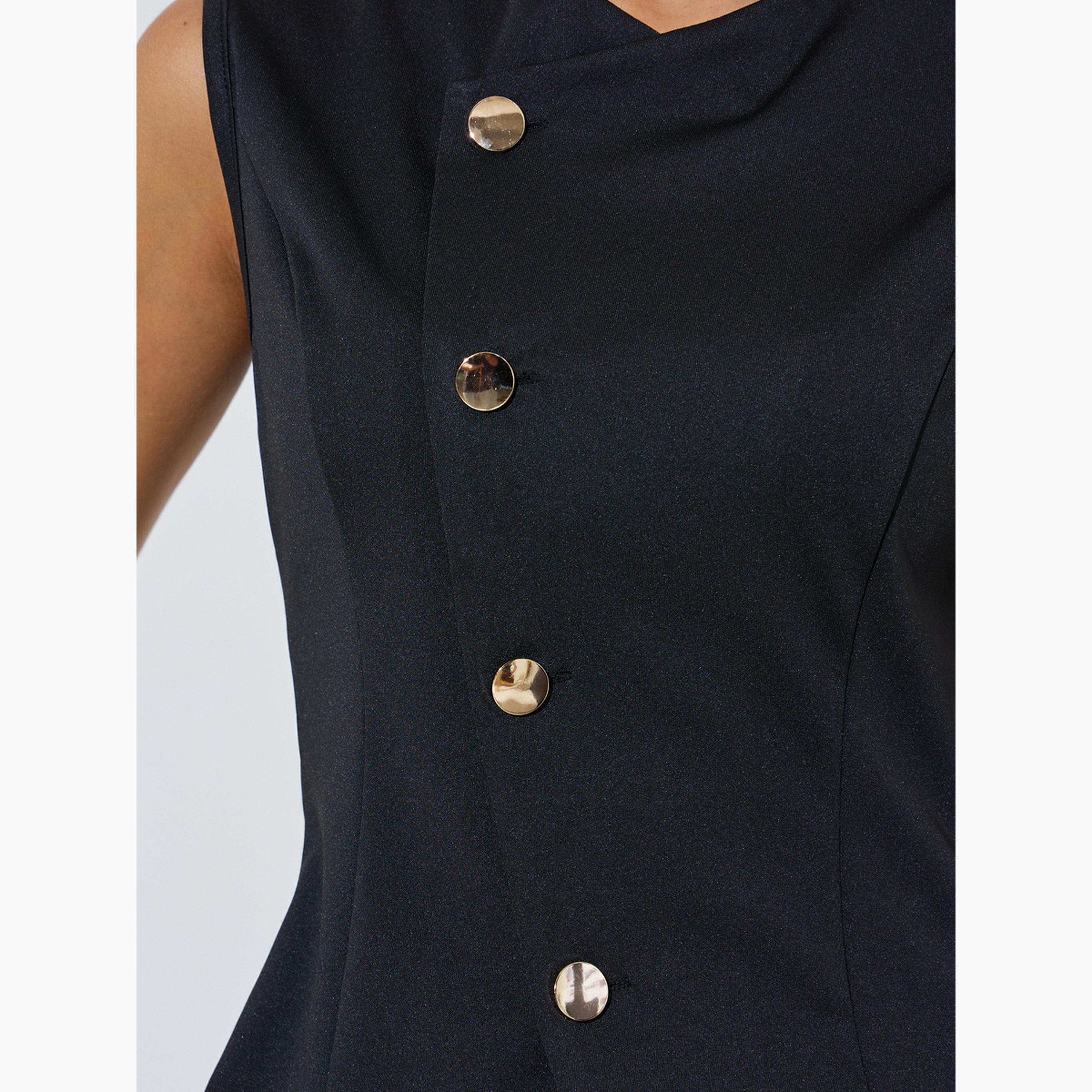Styli Black Asymmetrical Placket Tank Top-women-clothing-shirtsandblouses-blouses-image-5