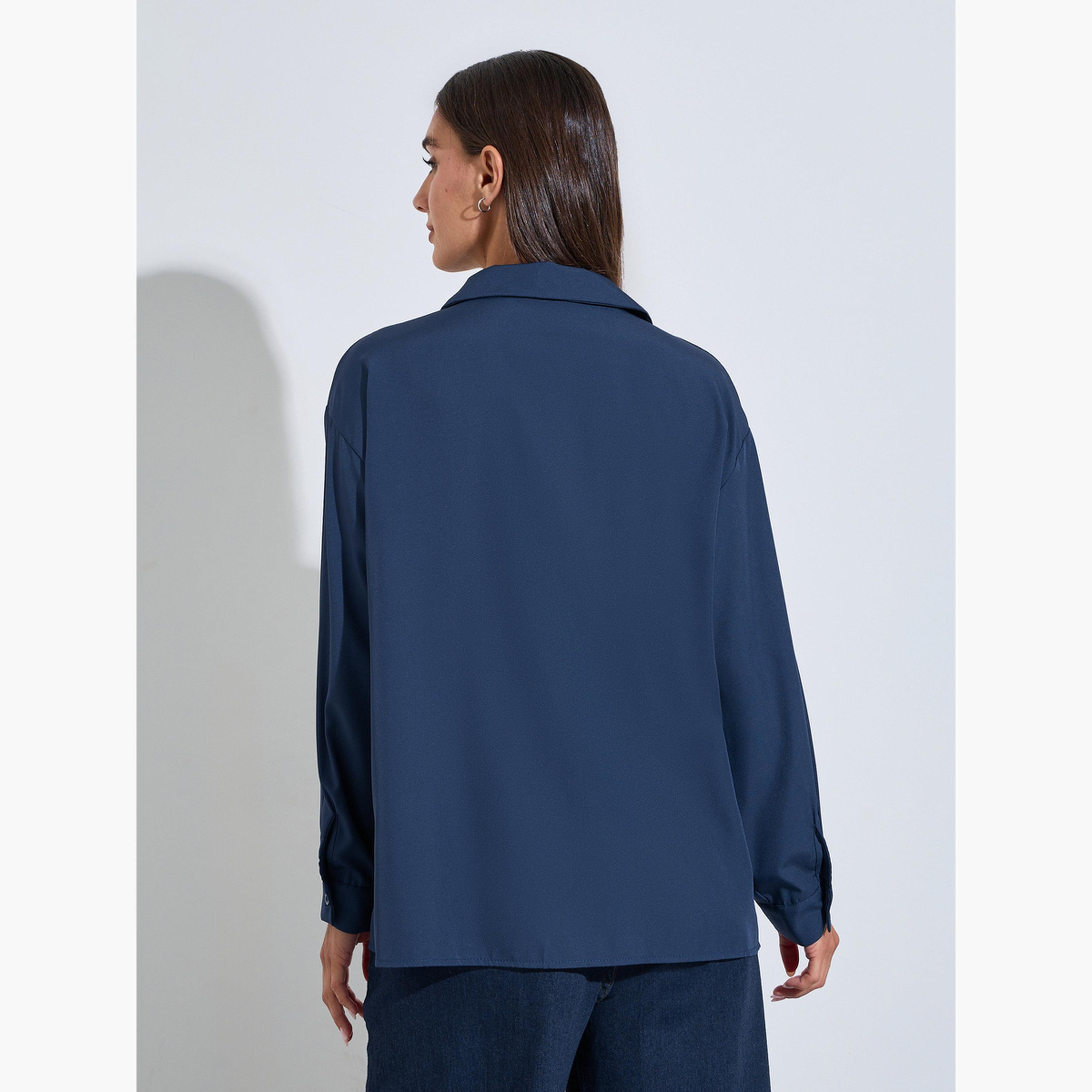 Styli Blue Embroidered Long Sleeves Shirt-women-clothing-shirtsandblouses-shirts-image-4