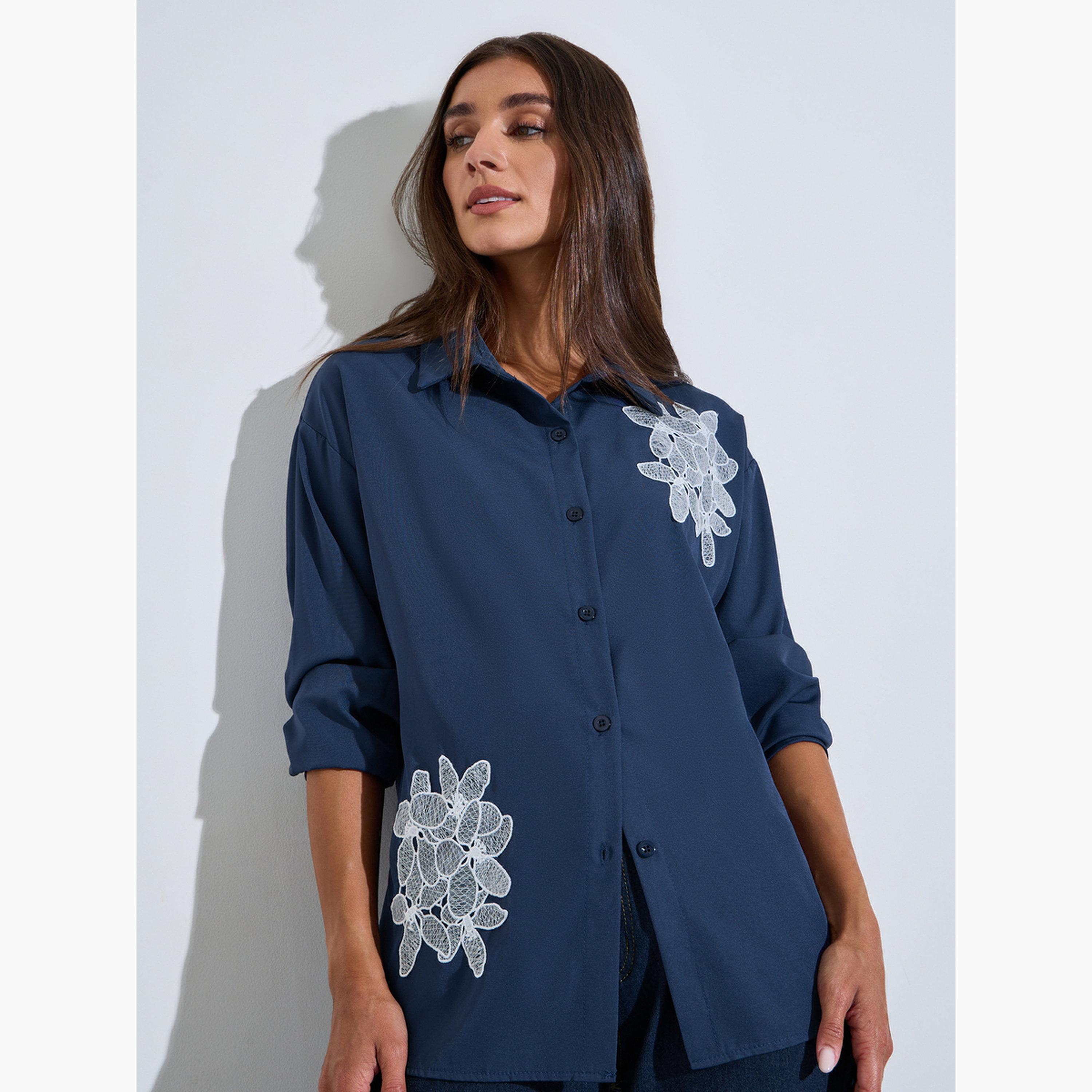 Styli Blue Embroidered Long Sleeves Shirt-women-clothing-shirtsandblouses-shirts-image-5