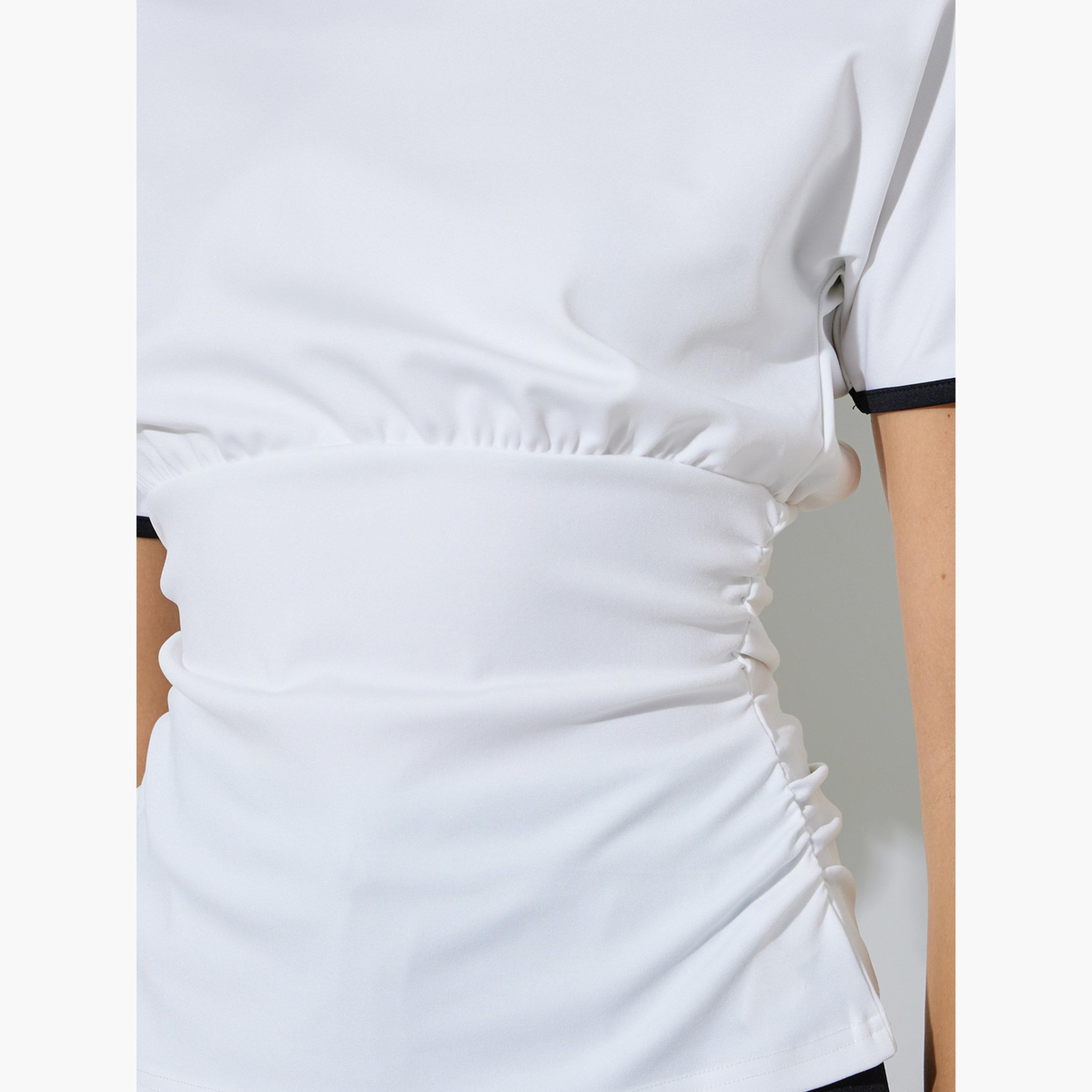 بلوزة محبوكة بأكمام قصيرة وتفاصيل مُتباينة-women-clothing-shirtsandblouses-blouses-image-5