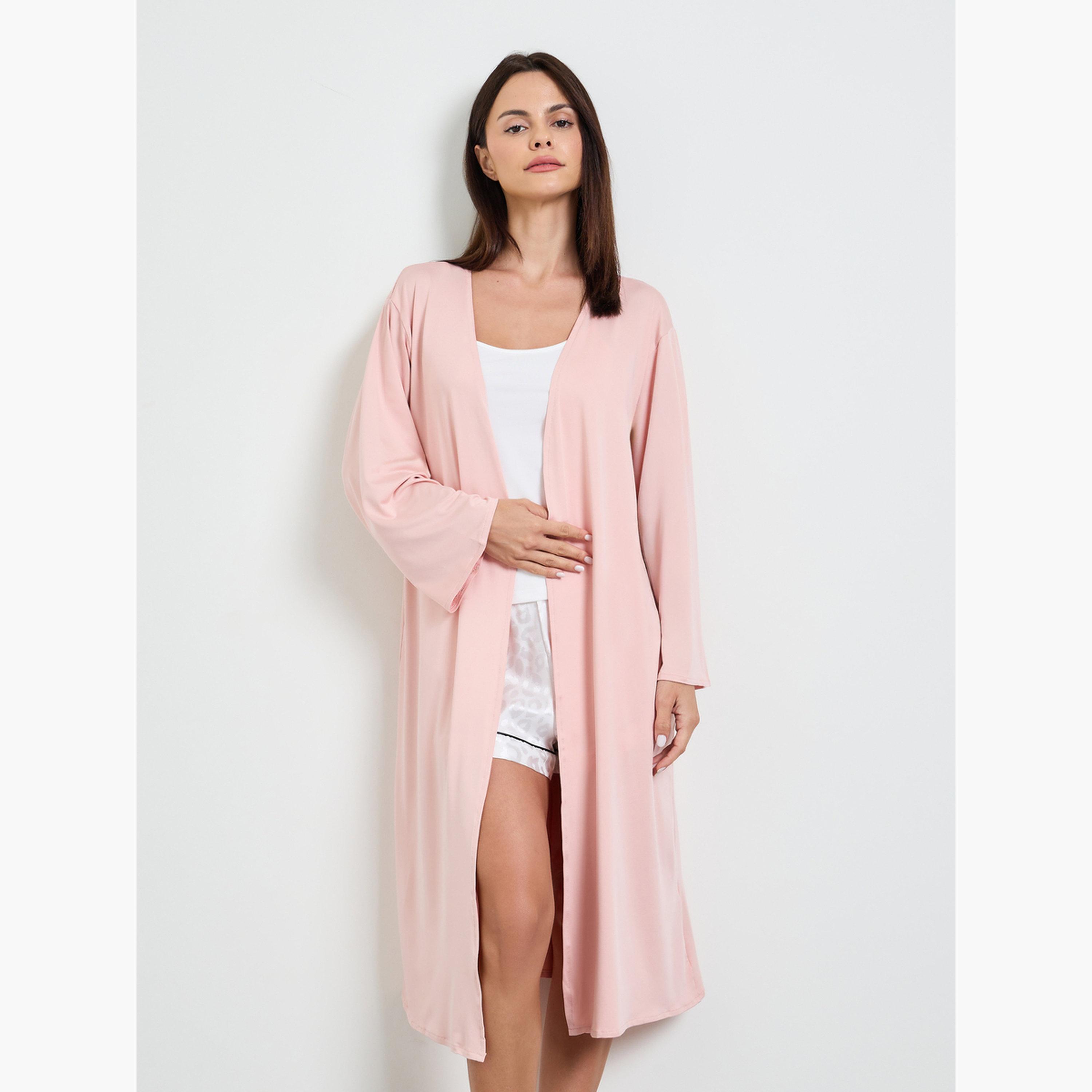 Take Two Pink Long Sleeve Nightwear Robe-women-clothing-nightwear-robes-image-1