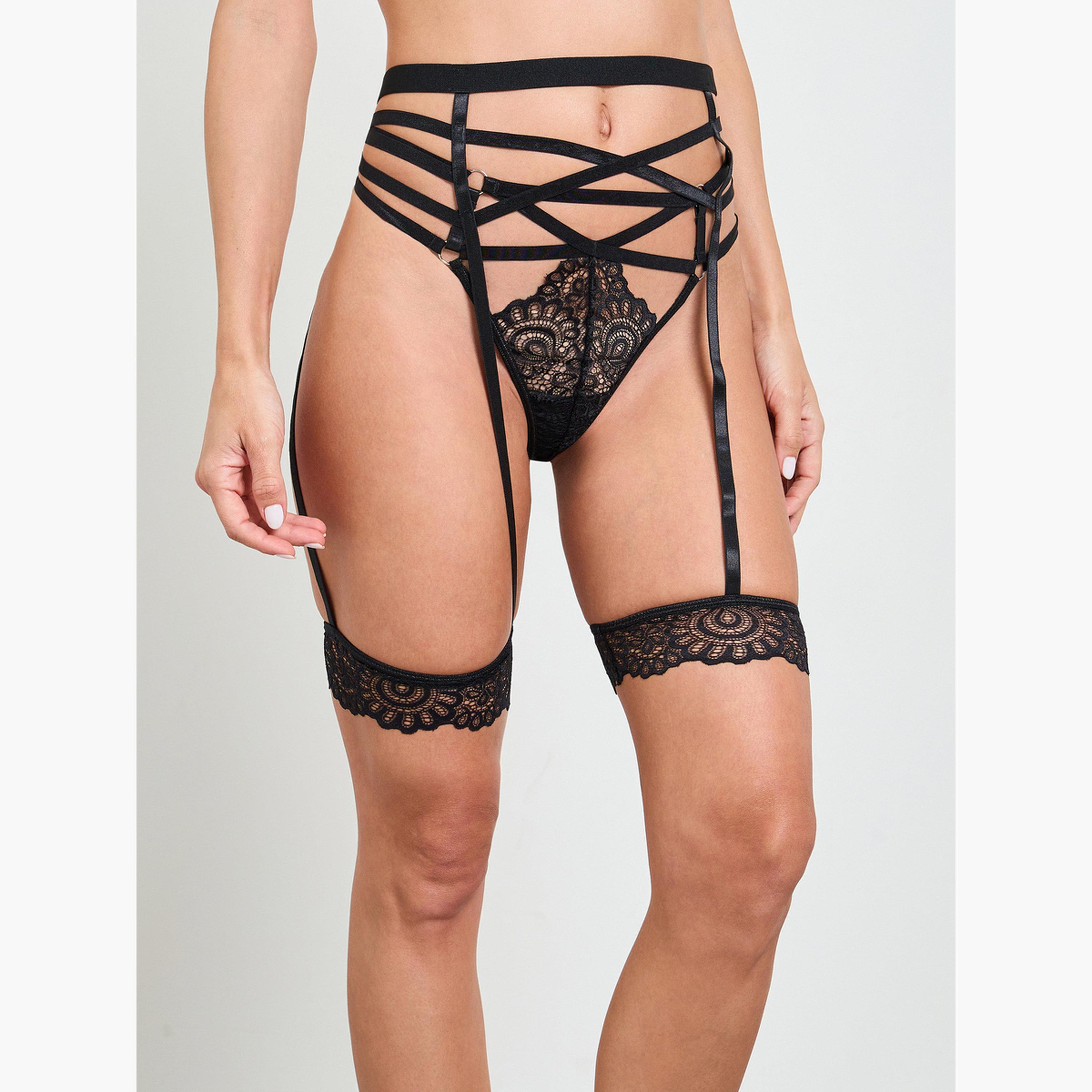 Take Two Black Pack of 3 - Lace Bralette, Thong and Suspender Lingerie Set-women-clothing-lingerie-lingeriesets-image-4