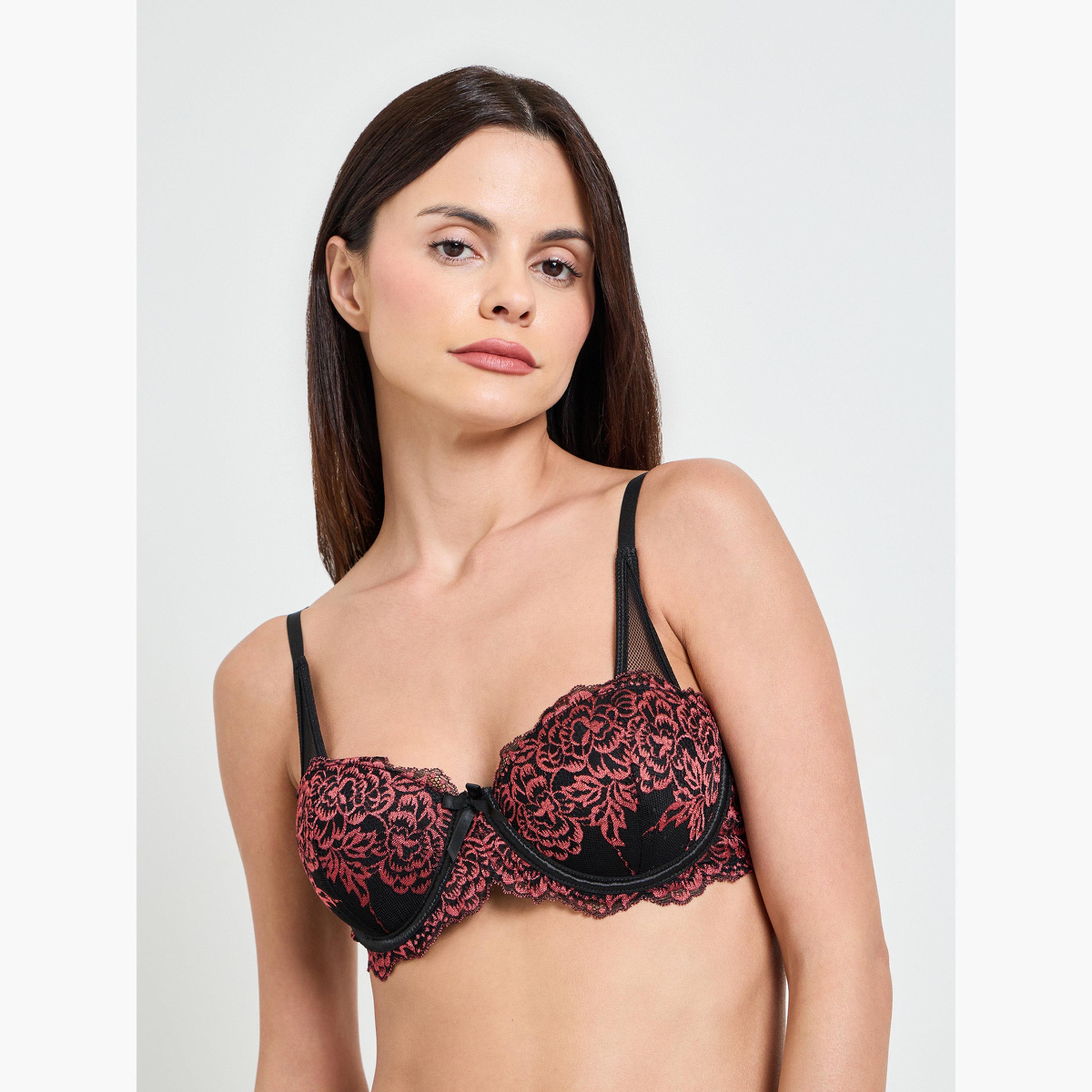 طقم لانجري من حمالة صدر دانتيل بنقشة زهور وكيلوت-women-clothing-lingerie-lingeriesets-image-2
