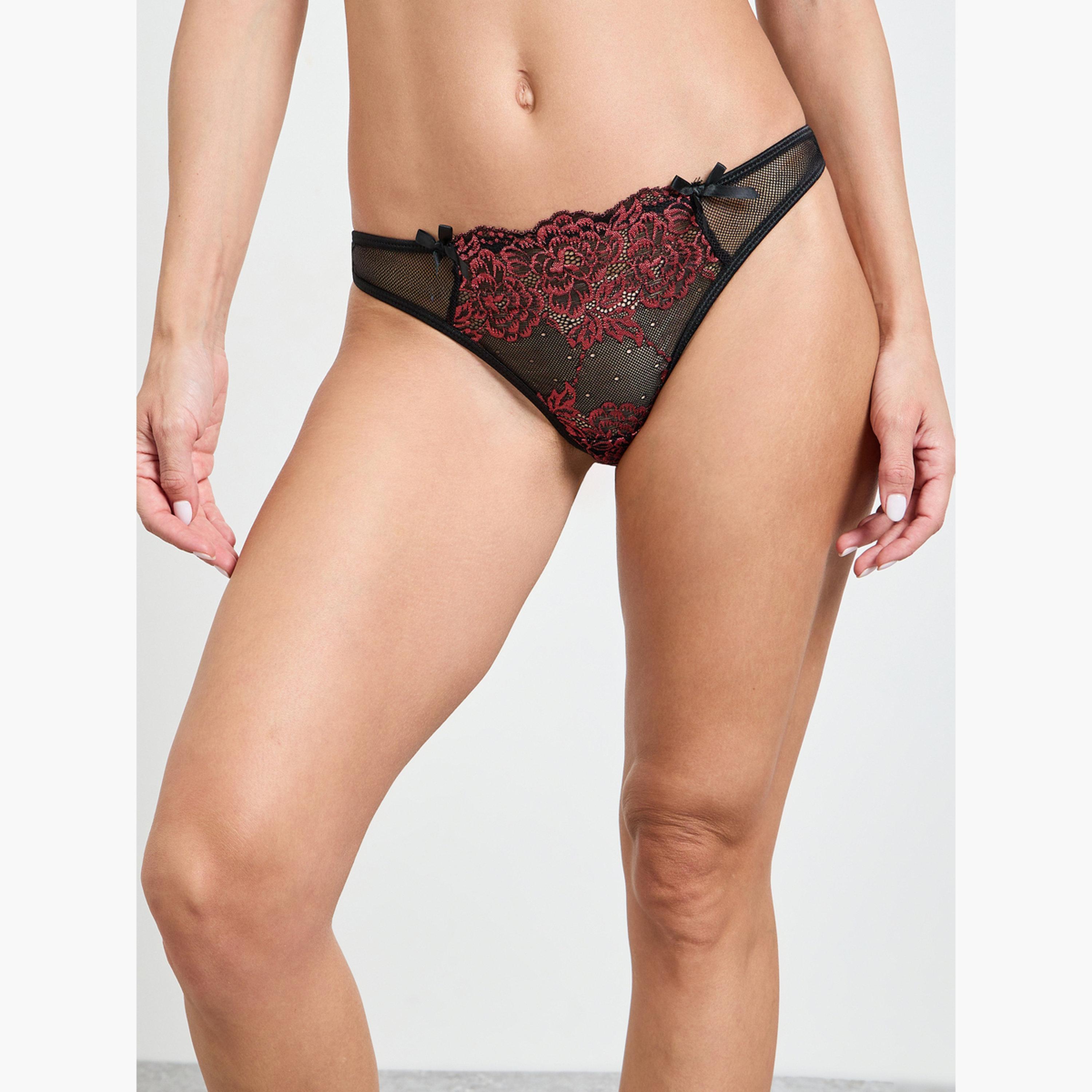 طقم لانجري من حمالة صدر دانتيل بنقشة زهور وكيلوت-women-clothing-lingerie-lingeriesets-image-4