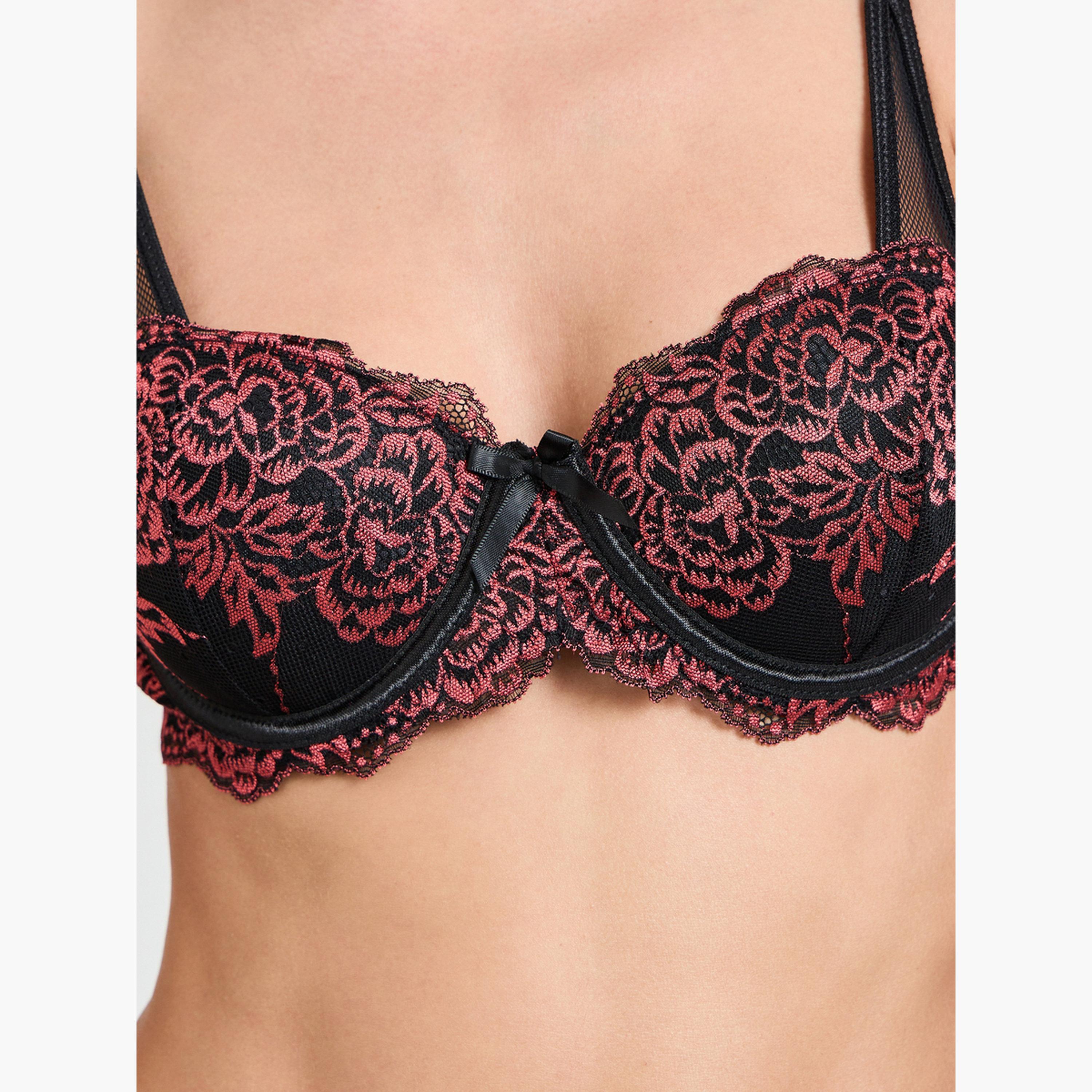 طقم لانجري من حمالة صدر دانتيل بنقشة زهور وكيلوت-women-clothing-lingerie-lingeriesets-image-5