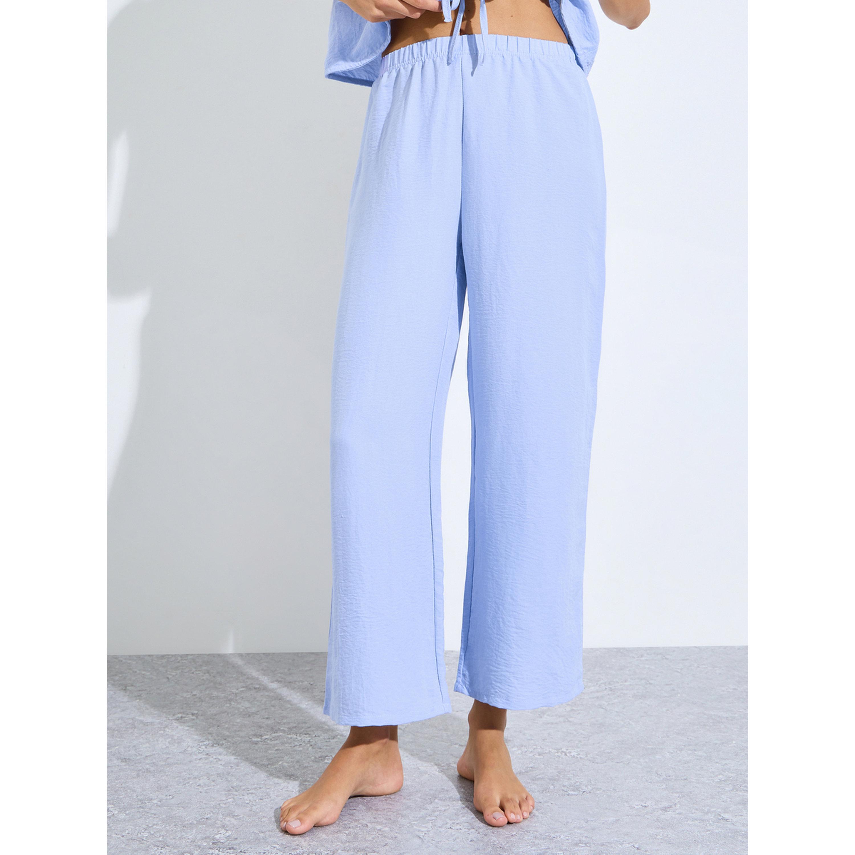 Styli Blue Tie-Up Detail Ruffled Top and Pants Pyjama Set-women-clothing-nightwear-pyjamas-longsets-image-5