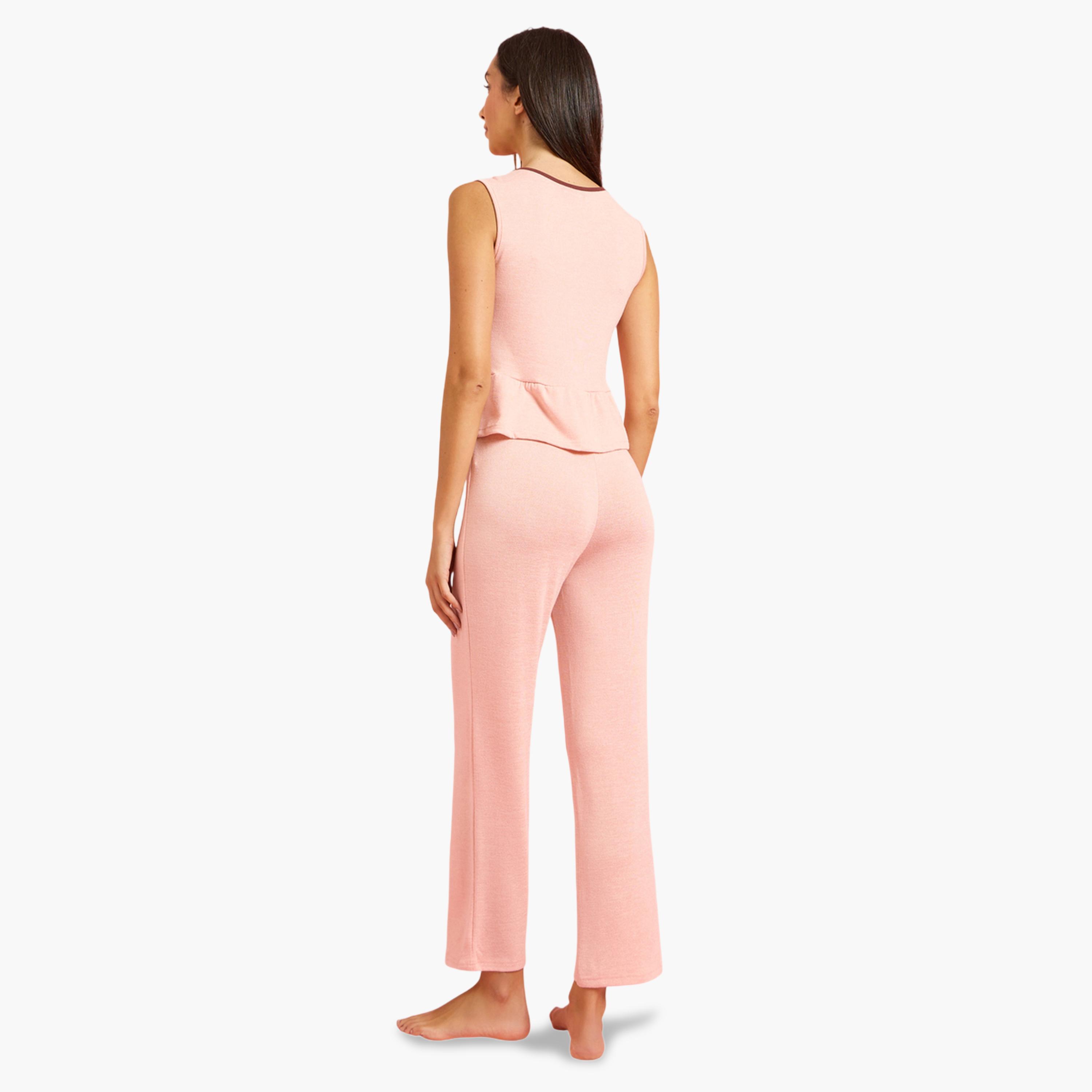 Styli Pink Bow Detail Top and Pyjama Set-women-clothing-nightwear-pyjamas-longsets-image-3