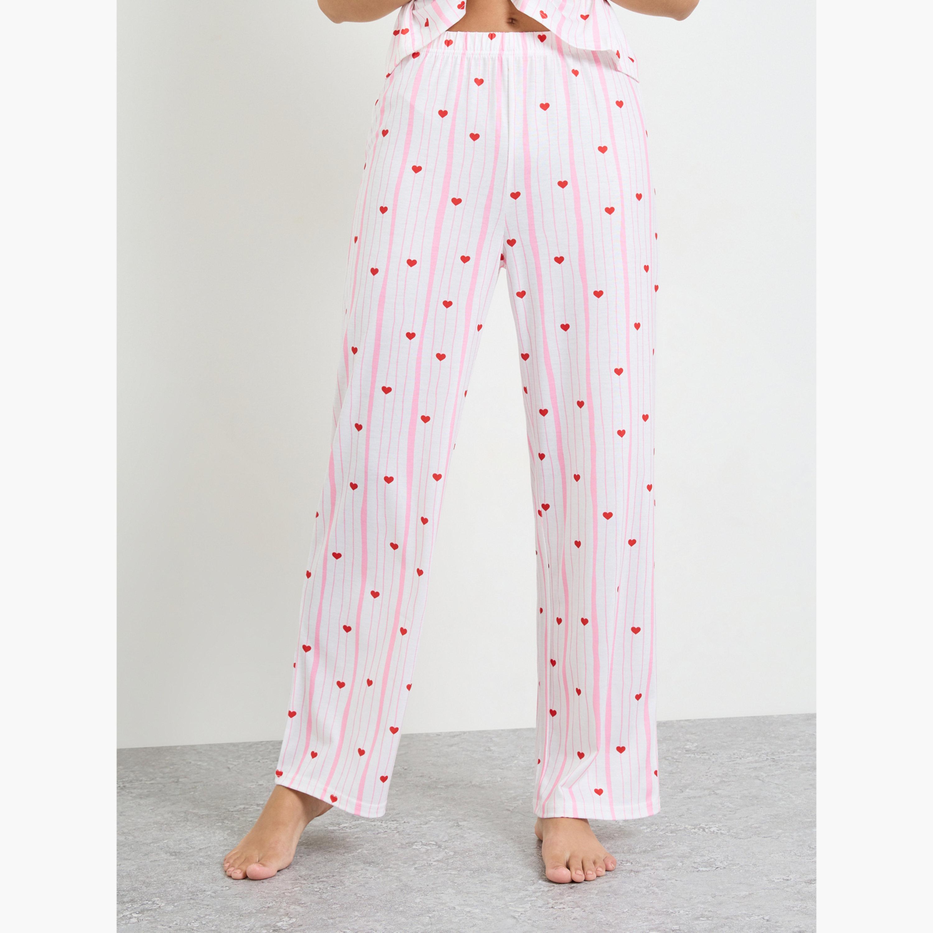 Styli White Heart Bow Detail Top and Pyjama Set-women-clothing-nightwear-pyjamas-longsets-image-4