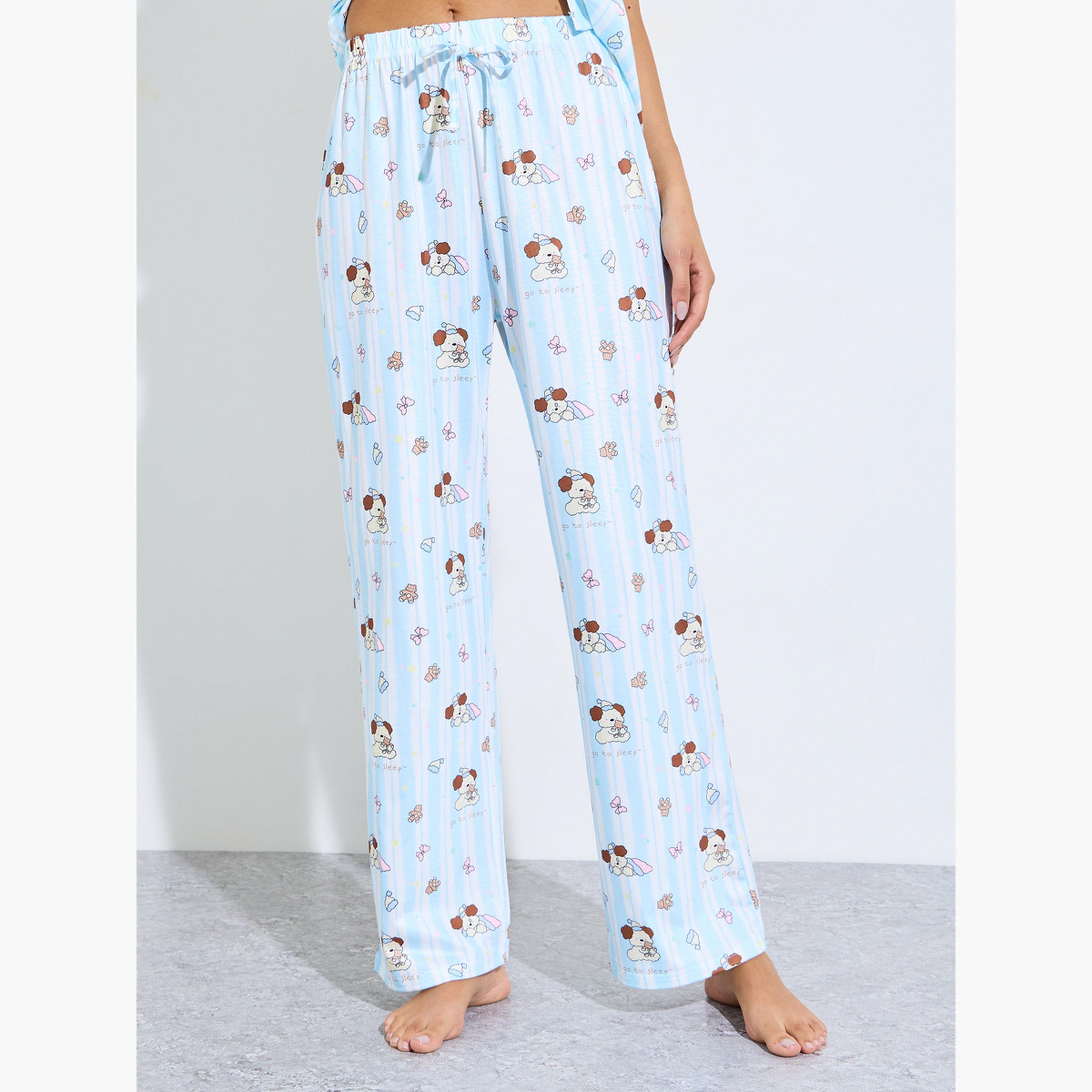 ستايلي - طقم قميص وبيجامة بطبعة دب أزرق-women-clothing-nightwear-pyjamas-longsets-image-4