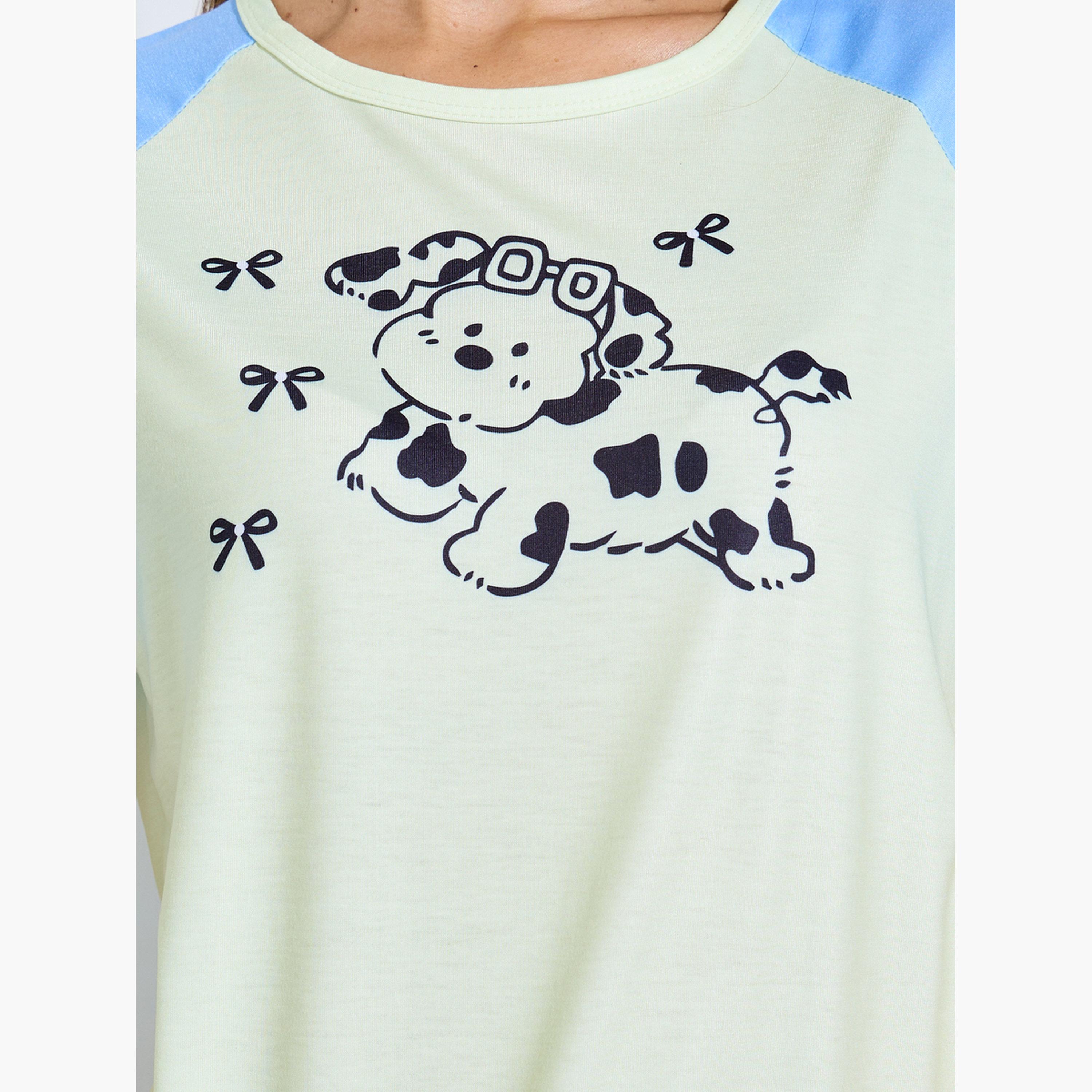 ستايلي - طقم تيشيرت بيجاما متعدد الألوان مطبوع عليه رسومات متعددة-women-clothing-nightwear-pyjamas-longsets-image-5