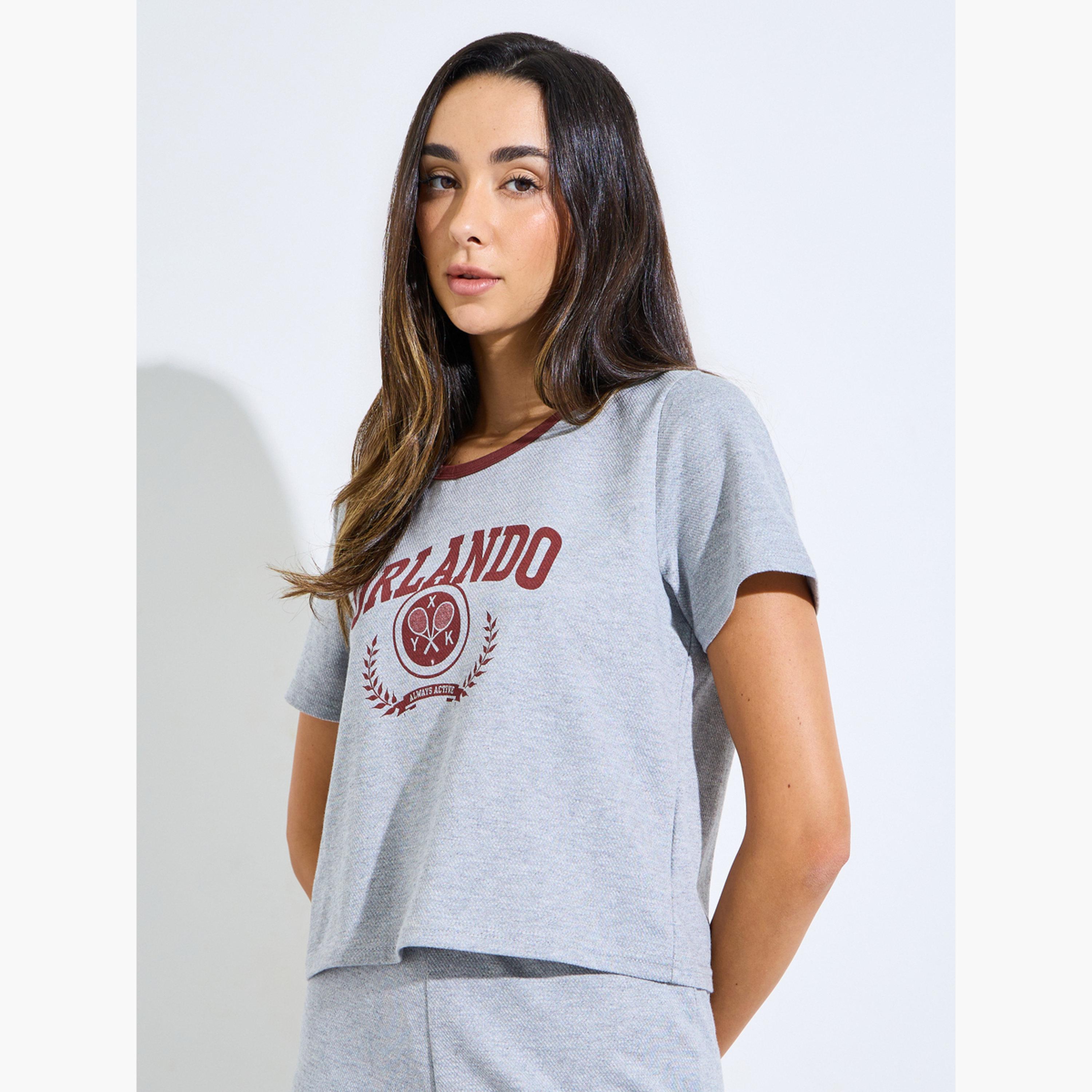 Styli Grey Graphic Print T-Shirt and Pyjama Set-women-clothing-nightwear-pyjamas-longsets-image-2
