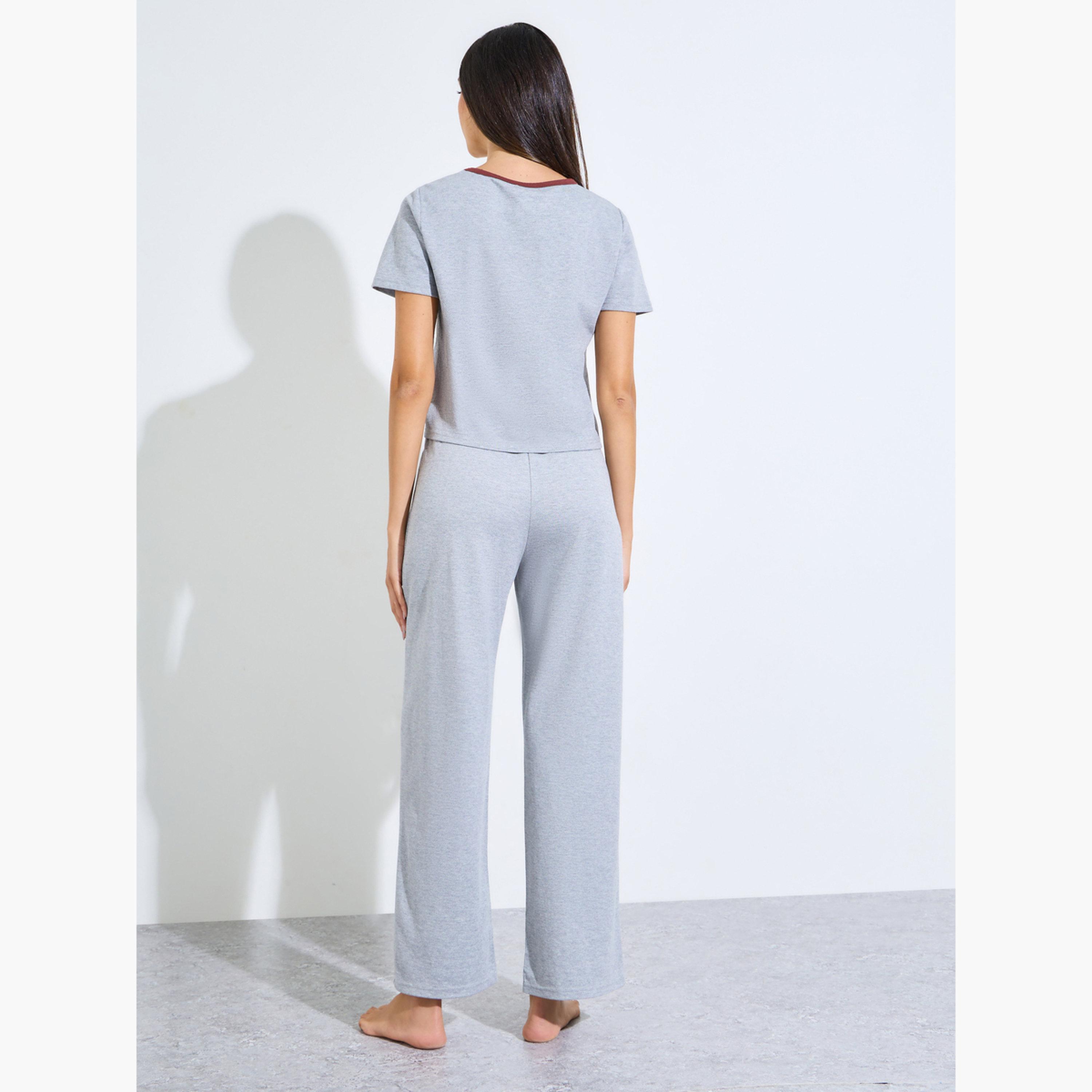 Styli Grey Graphic Print T-Shirt and Pyjama Set-women-clothing-nightwear-pyjamas-longsets-image-3